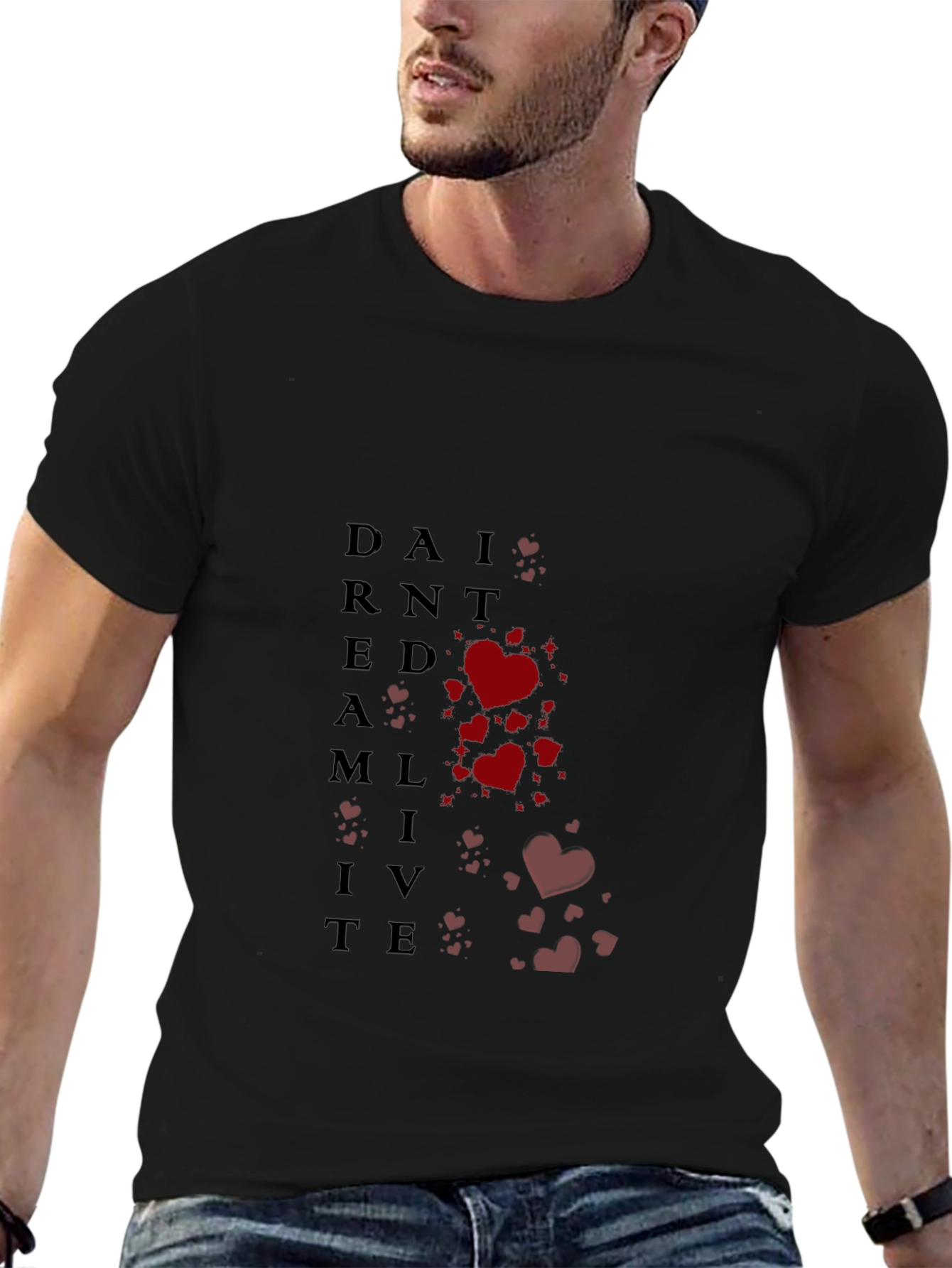 Dream Live Heart Graphic Tee - Black Cotton