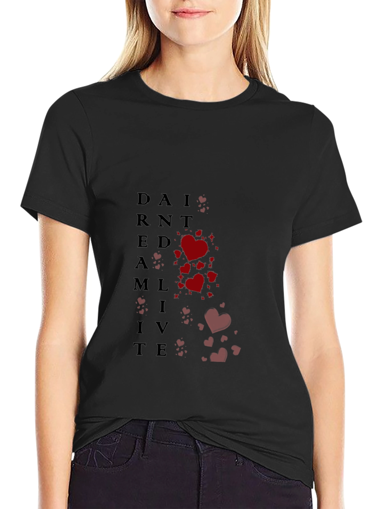 Dream Live Heart Graphic Tee - Black Cotton