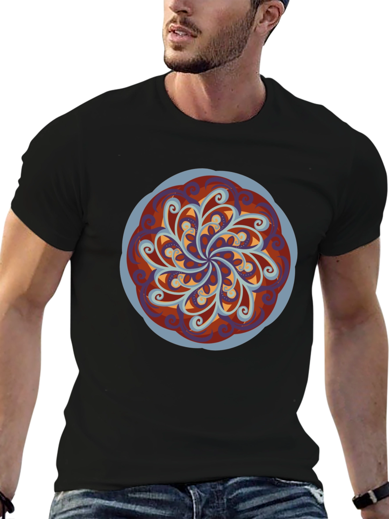 Abstract Mandala Graphic Black T-Shirt