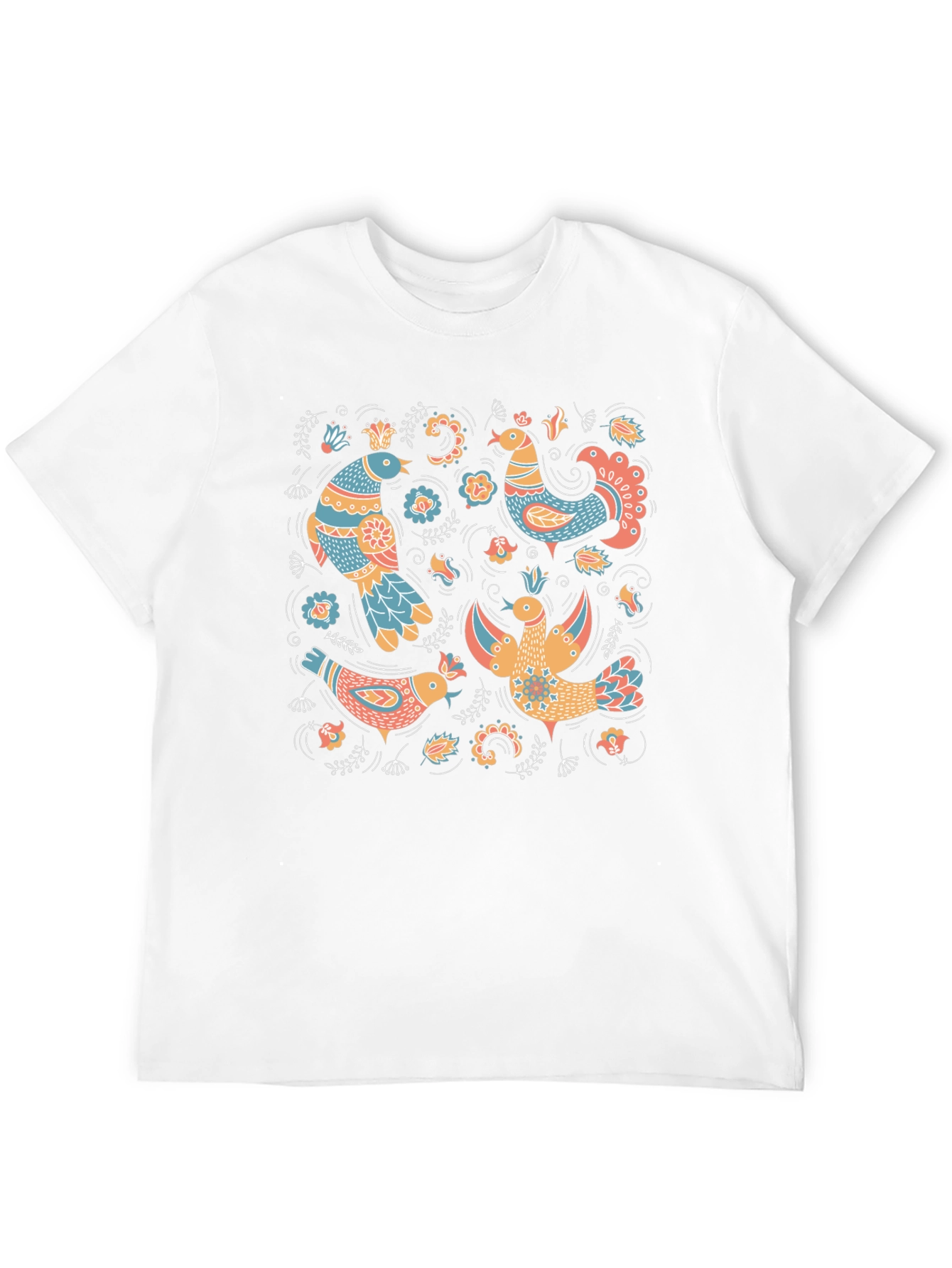 Folksy Bird Print Black T-Shirt
