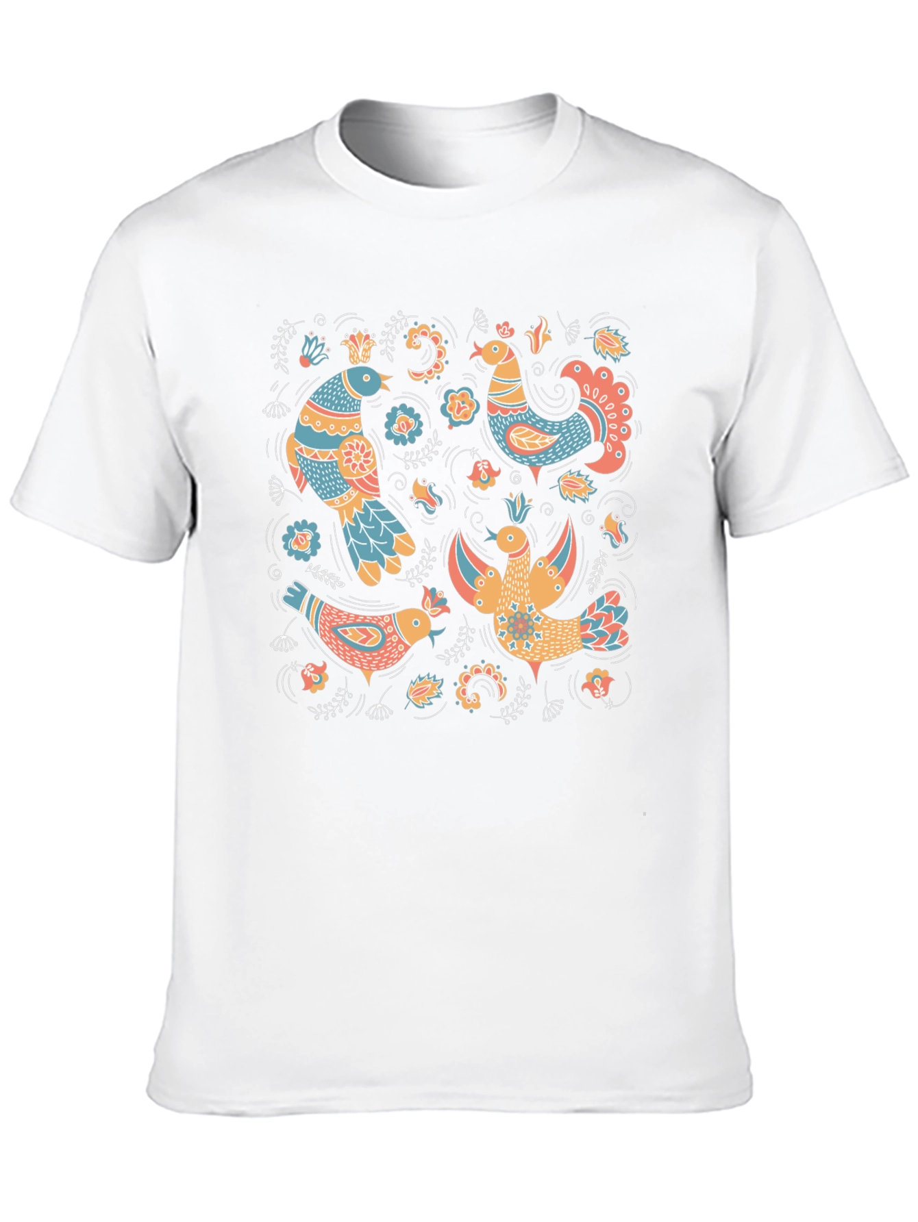 Folksy Bird Print Black T-Shirt