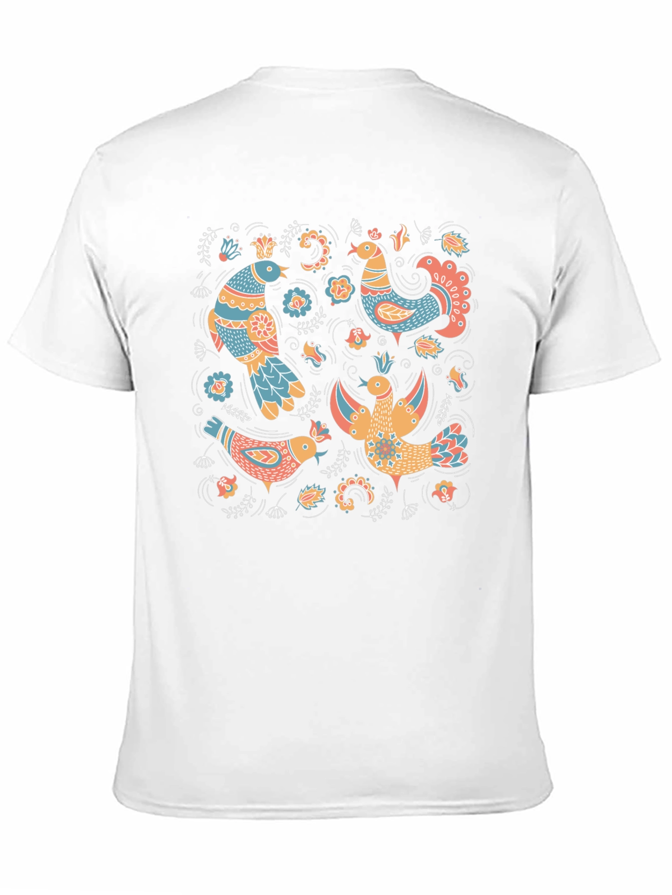 Folksy Bird Print Black T-Shirt