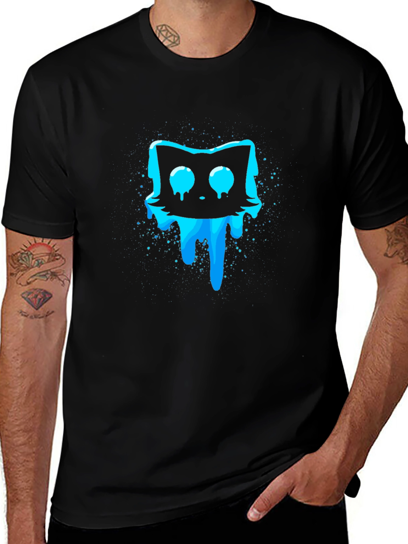 Meltdown Cat Graphic T-Shirt - Black