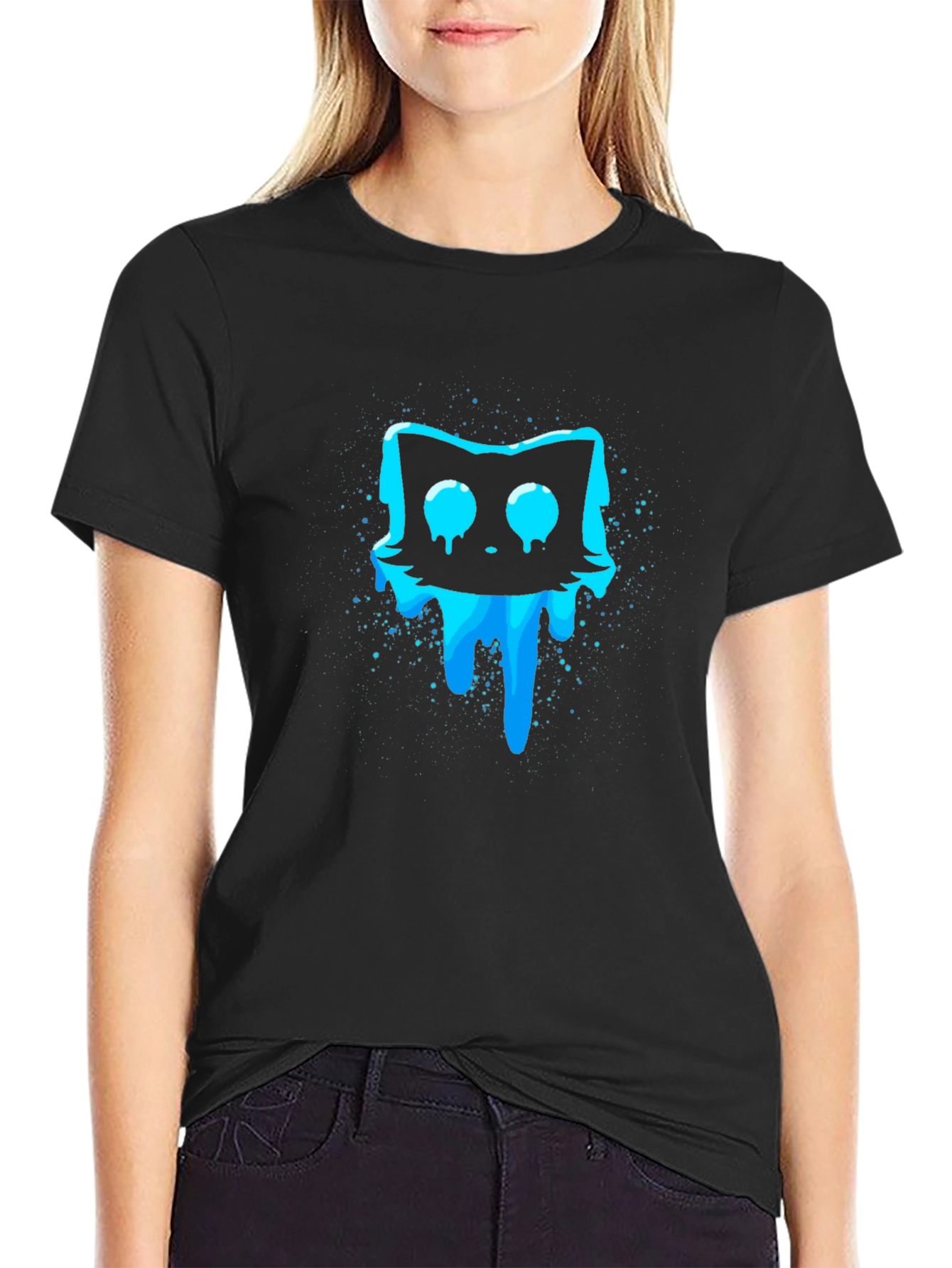 Meltdown Cat Graphic T-Shirt - Black