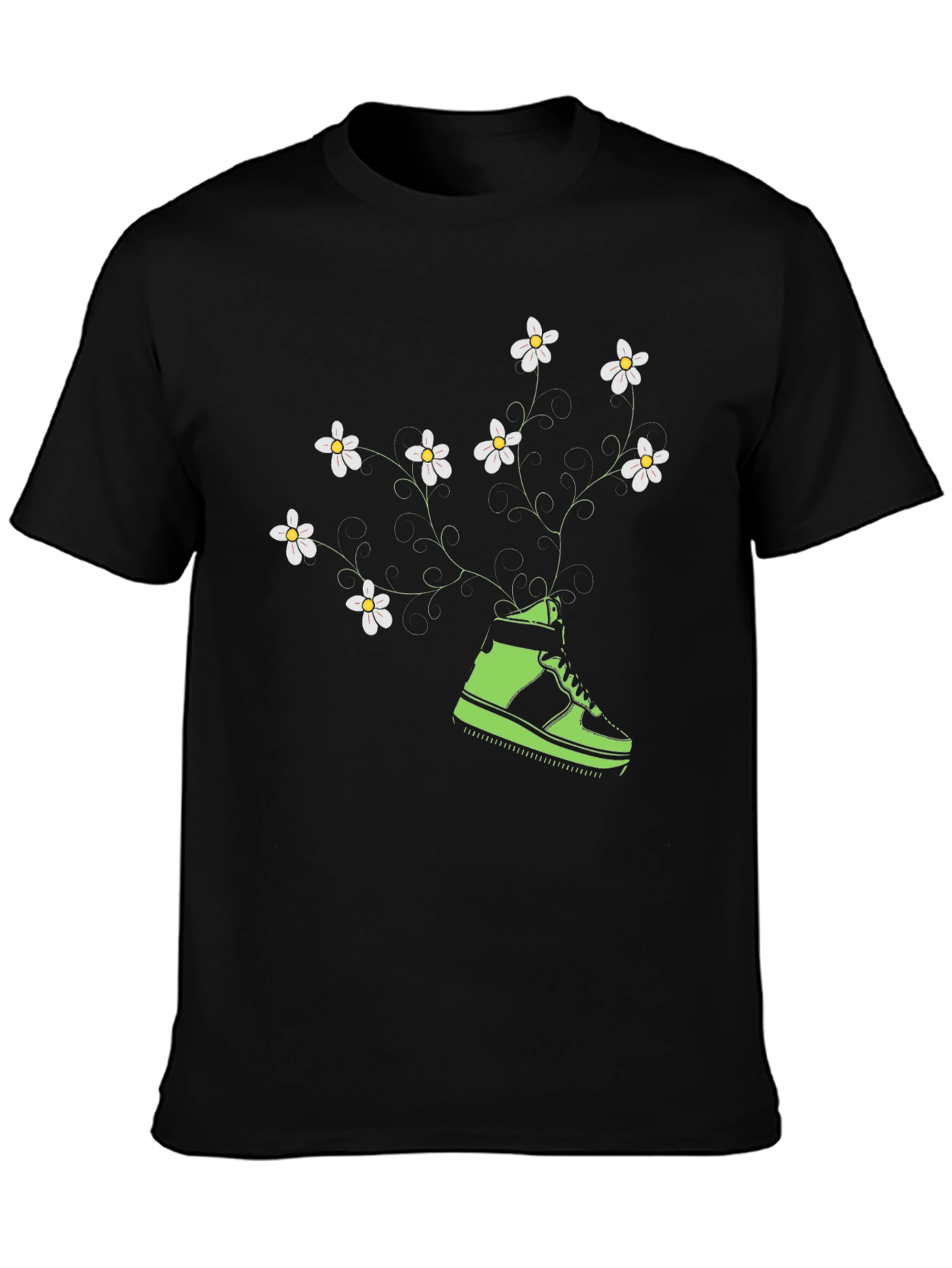Floral Sneaker Graphic Tee - Black Cotton Blend