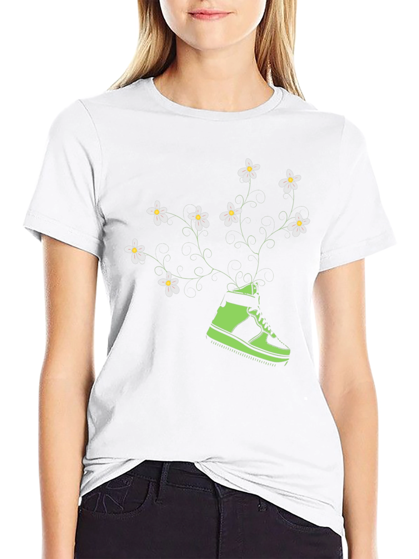 Floral Sneaker Graphic Tee - Black Cotton Blend