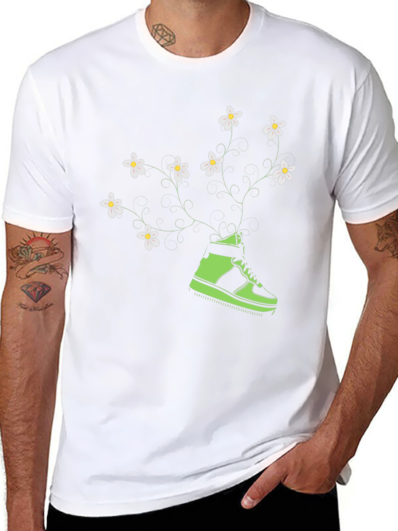 Floral Sneaker Graphic Tee - Black Cotton Blend