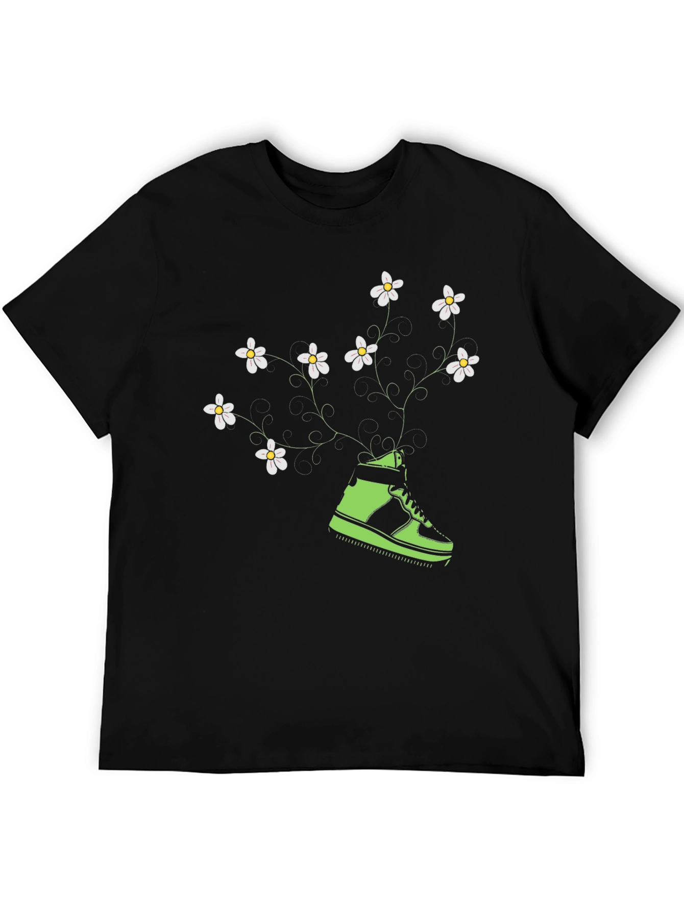 Floral Sneaker Graphic Tee - Black Cotton Blend