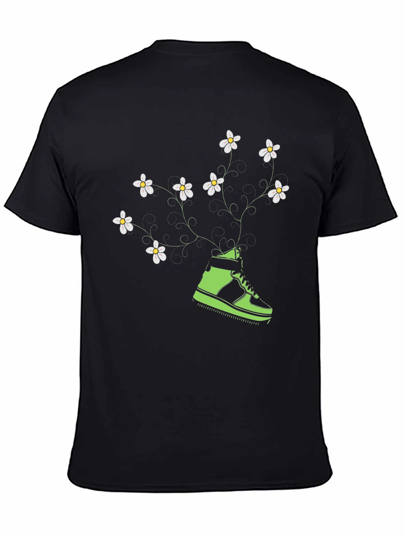 Floral Sneaker Graphic Tee - Black Cotton Blend