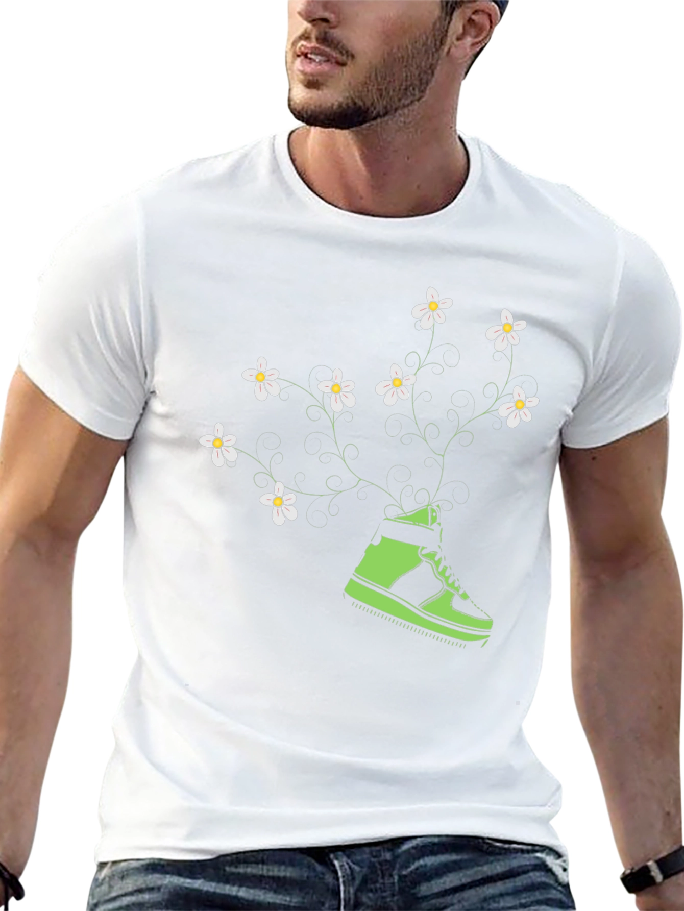 Floral Sneaker Graphic Tee - Black Cotton Blend