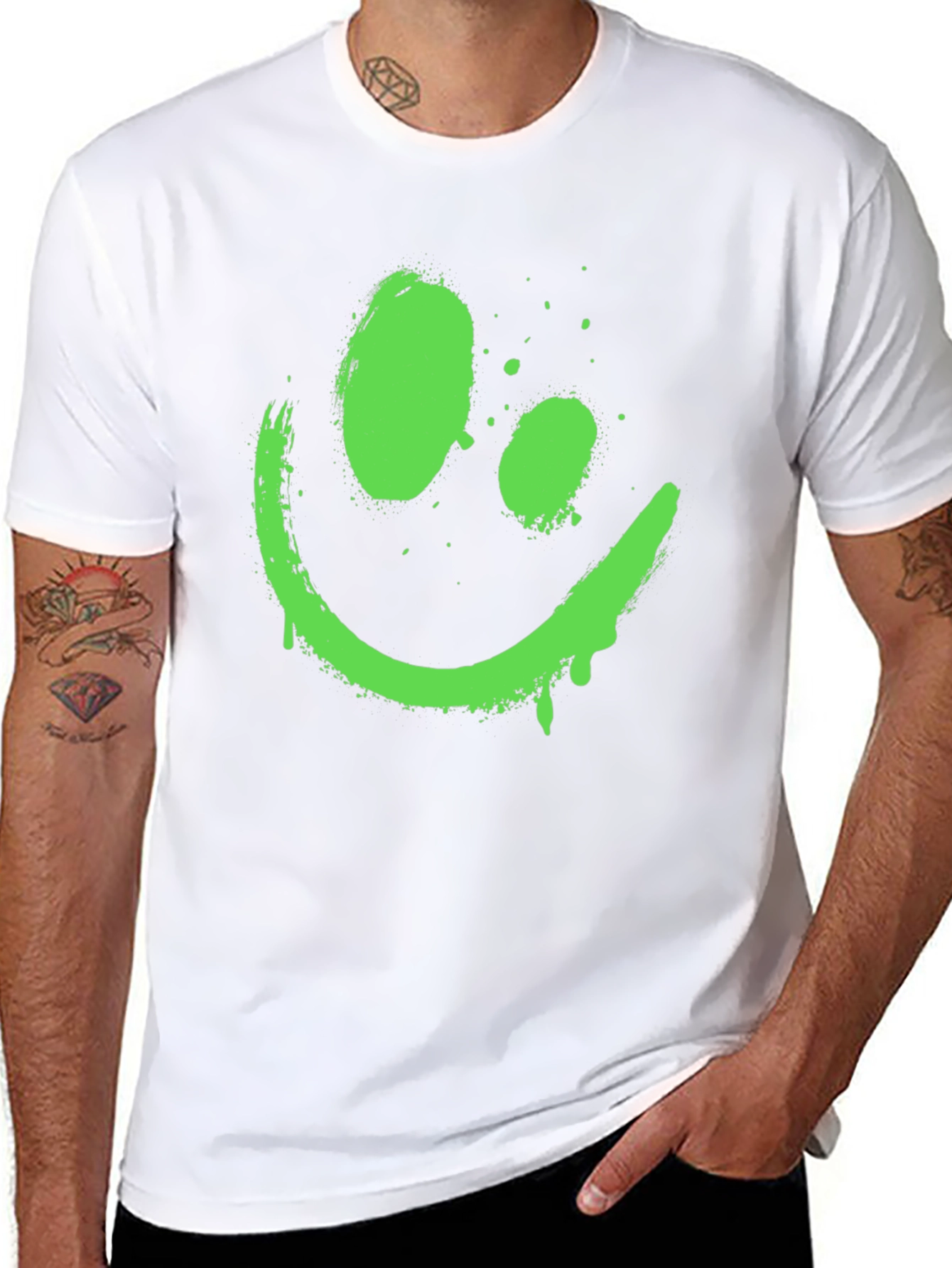 Neon Green Smiley Face Graphic Black T-Shirt