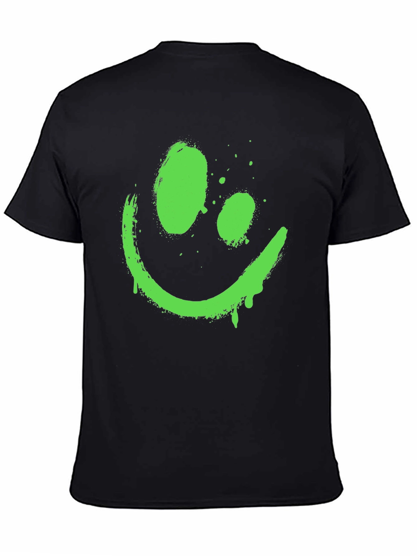 Neon Green Smiley Face Graphic Black T-Shirt