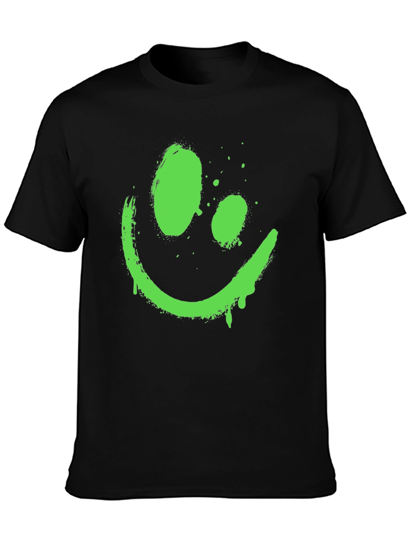 Neon Green Smiley Face Graphic Black T-Shirt