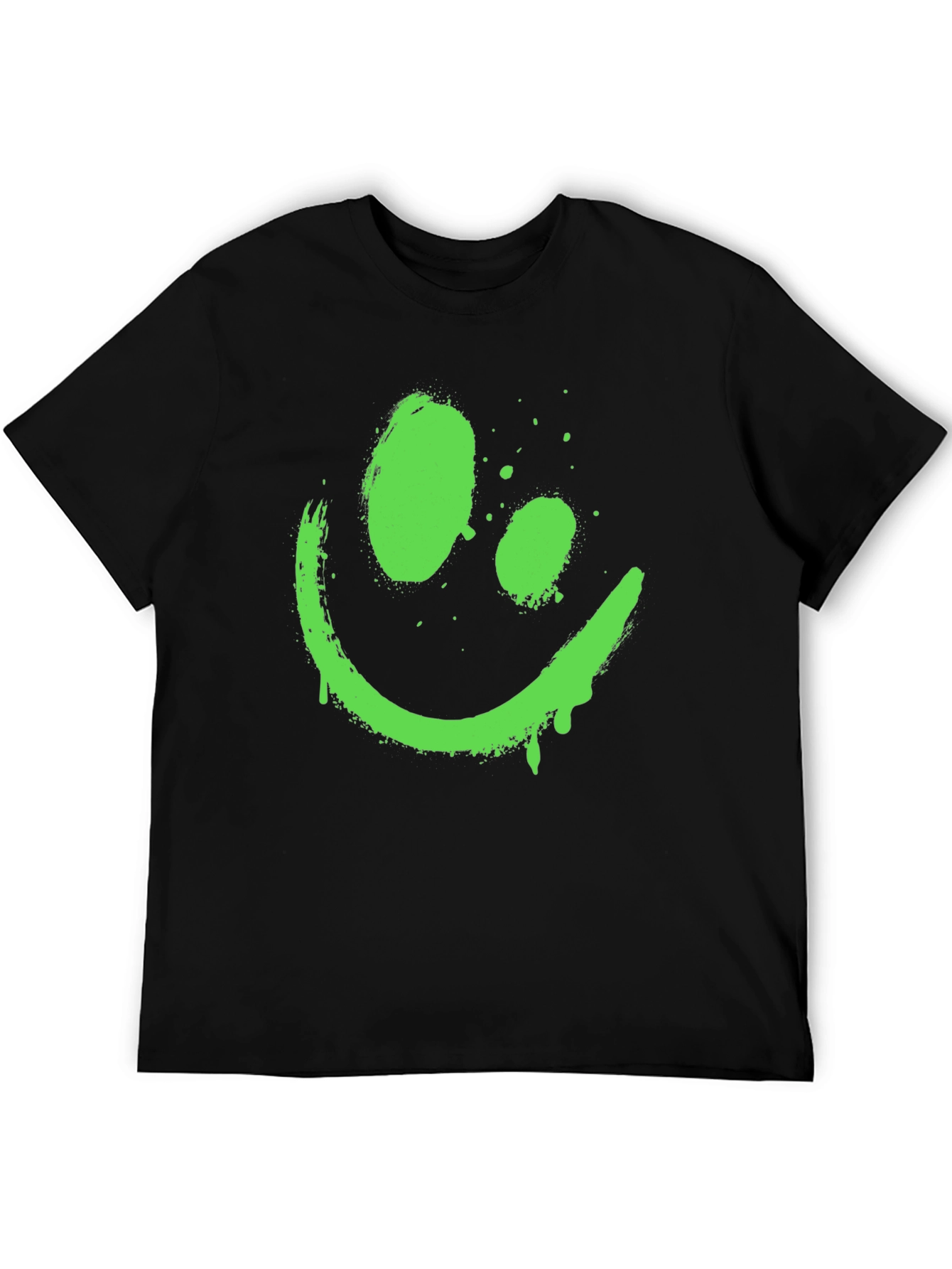 Neon Green Smiley Face Graphic Black T-Shirt