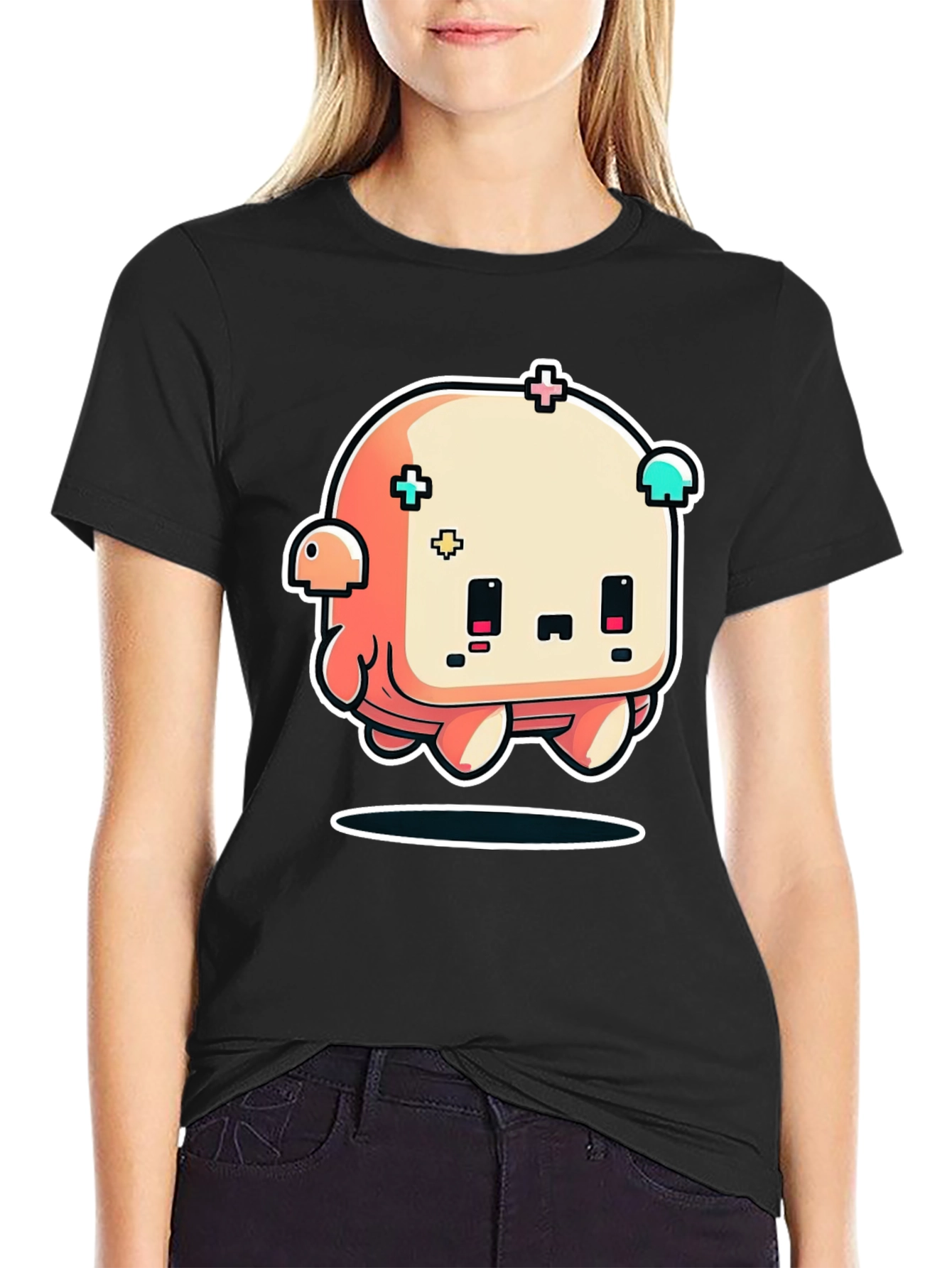 Cute Cartoon Character Black T-Shirt