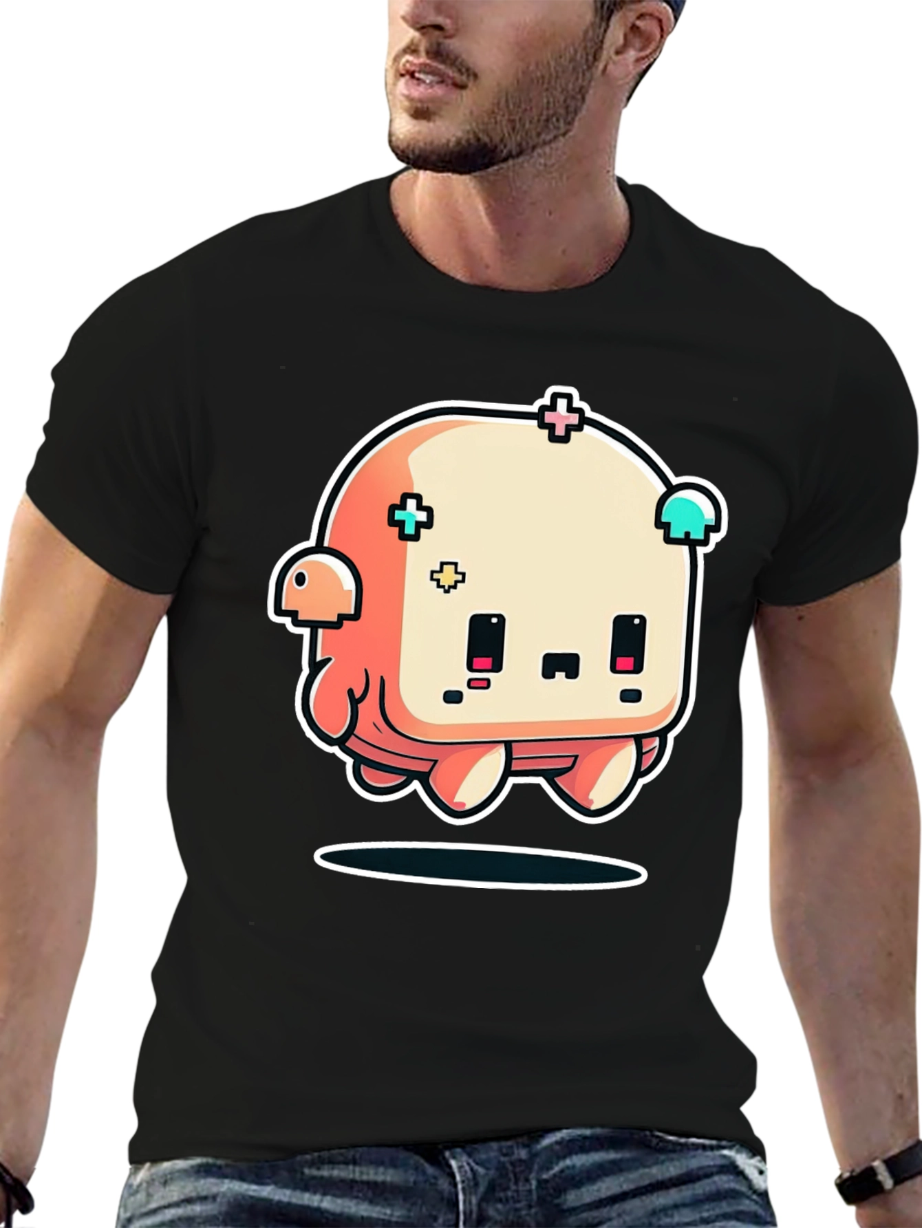 Cute Cartoon Character Black T-Shirt
