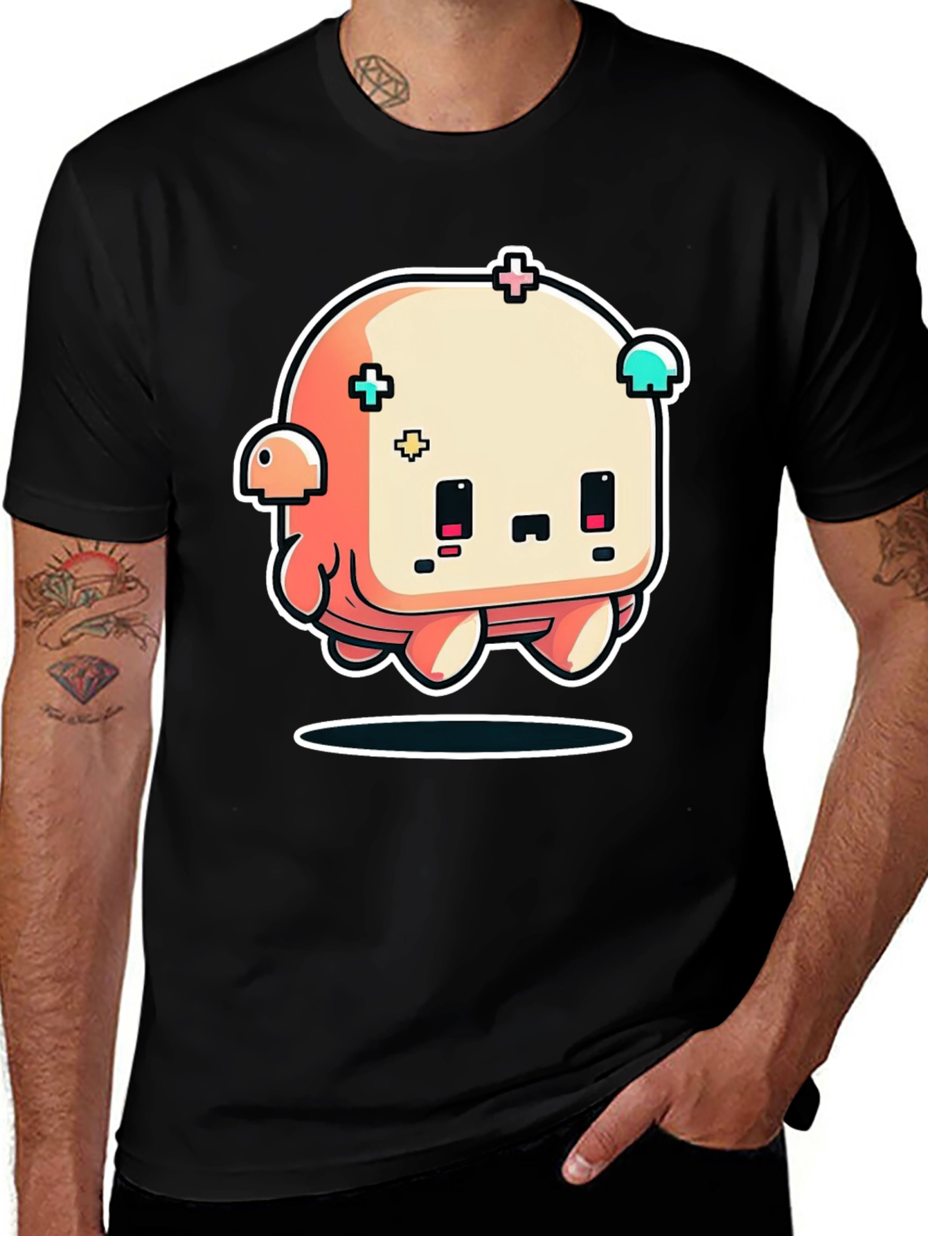 Cute Cartoon Character Black T-Shirt