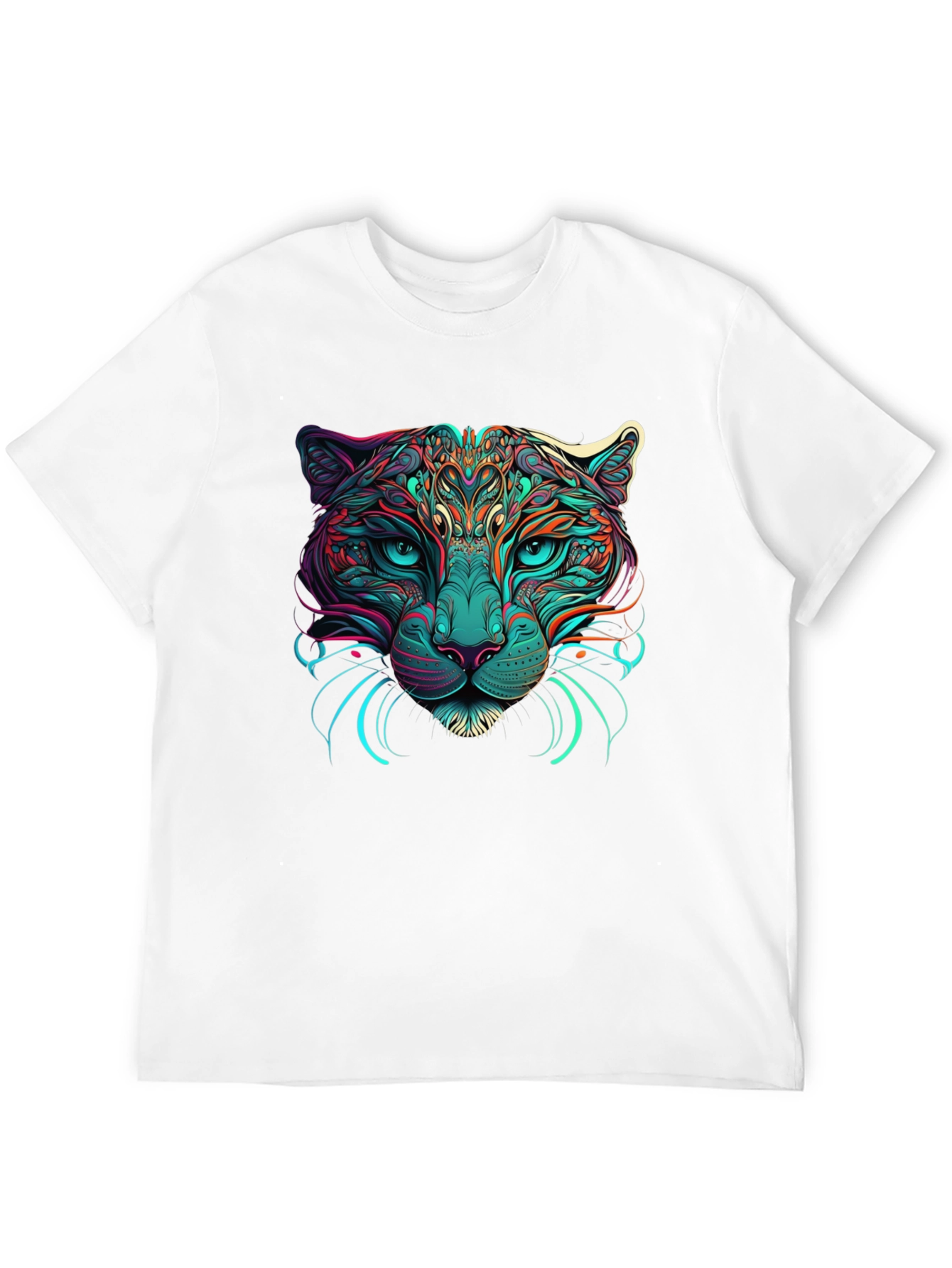 Psychedelic Cat Graphic Tee - Black Cotton T-Shirt