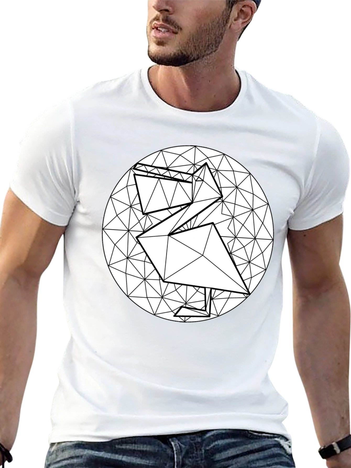 Geometric Origami Bird Black T-Shirt