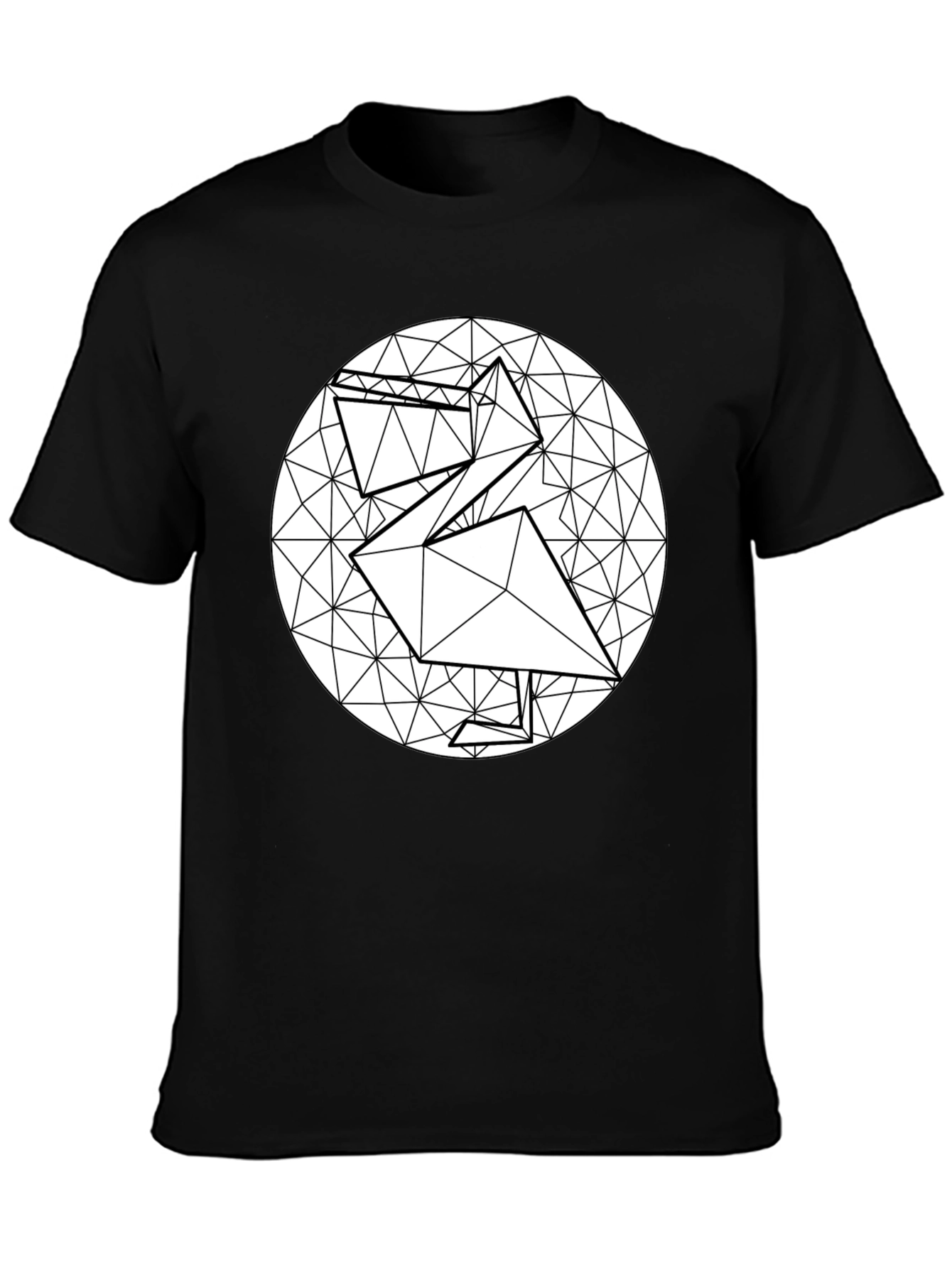 Geometric Origami Bird Black T-Shirt