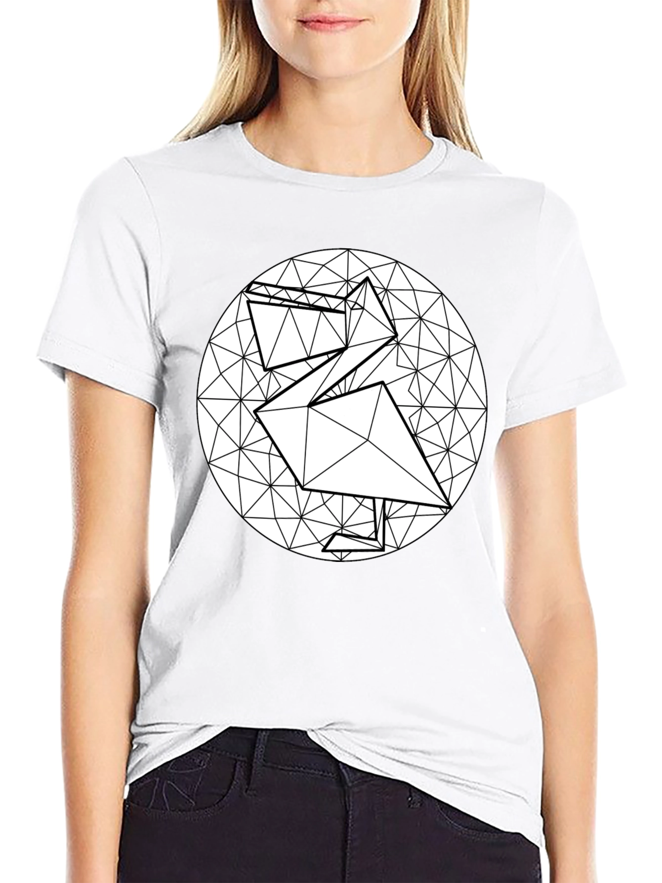 Geometric Origami Bird Black T-Shirt