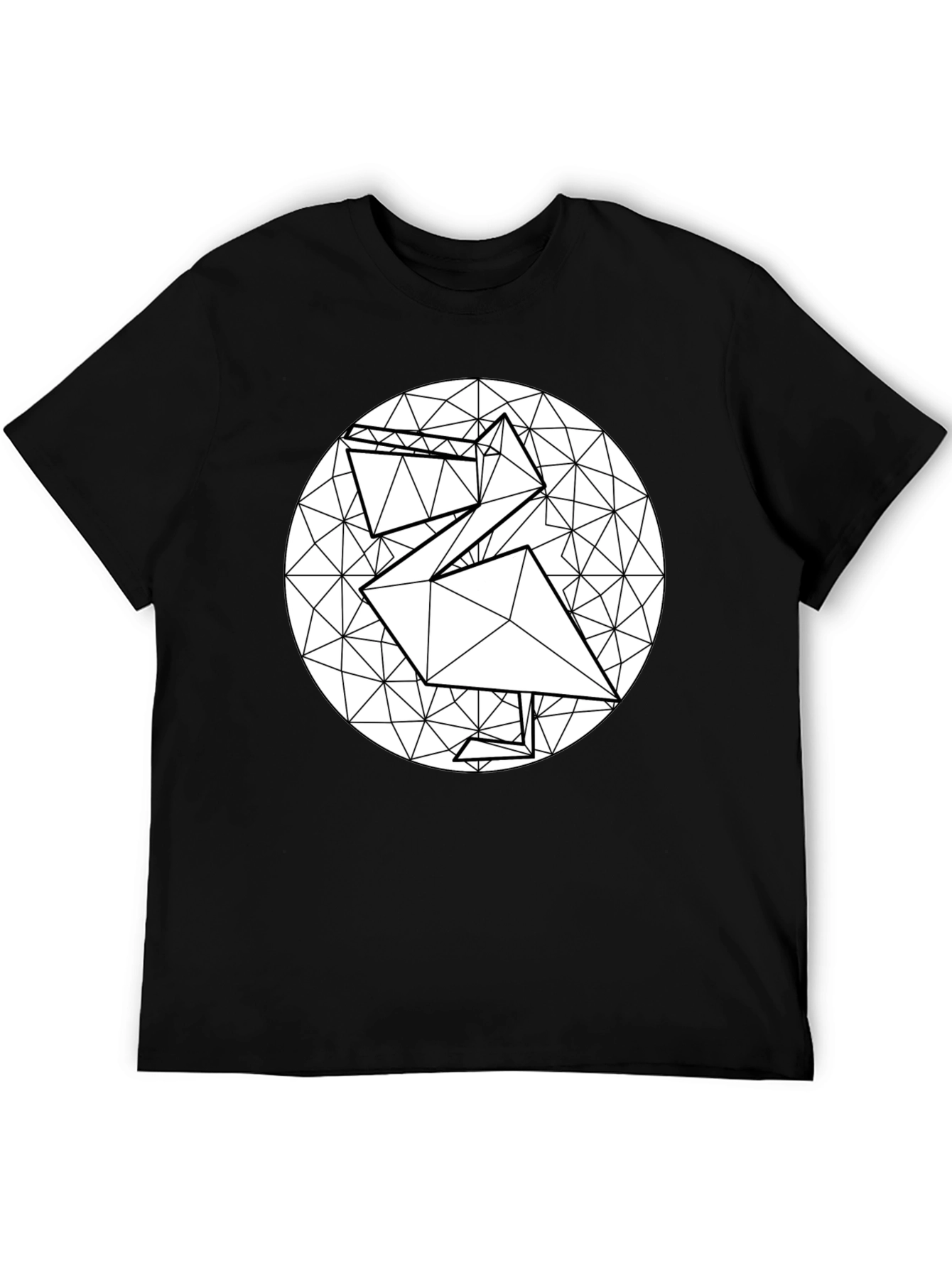Geometric Origami Bird Black T-Shirt