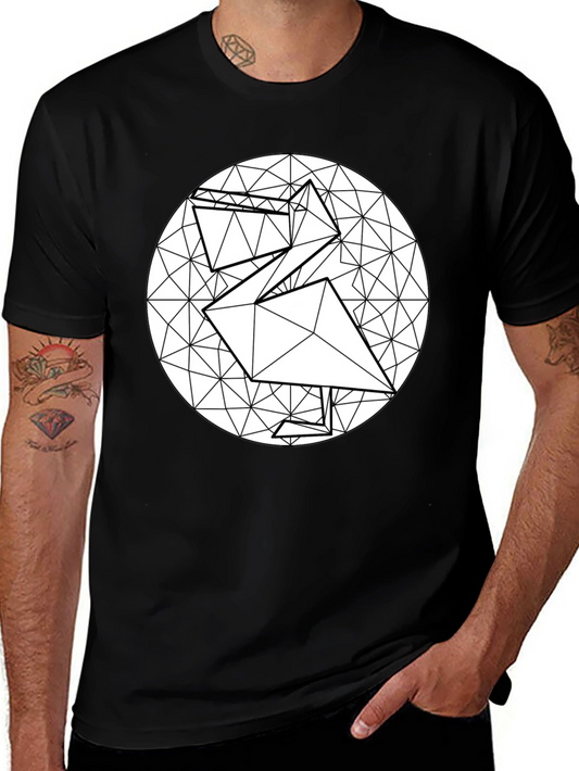Geometric Origami Bird Black T-Shirt