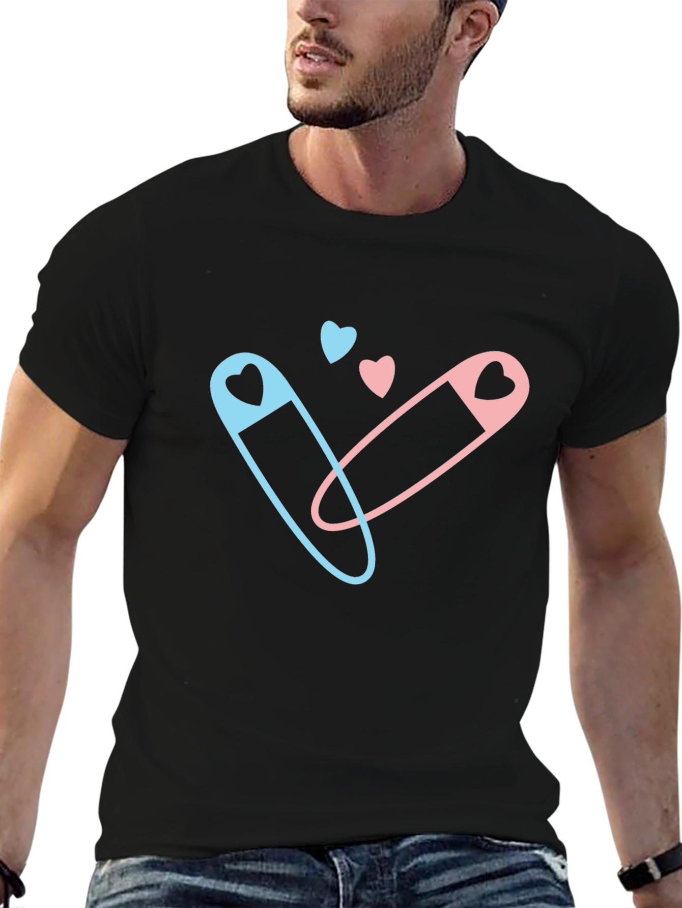 Gender Reveal T-Shirt - Blue & Pink Safety Pins