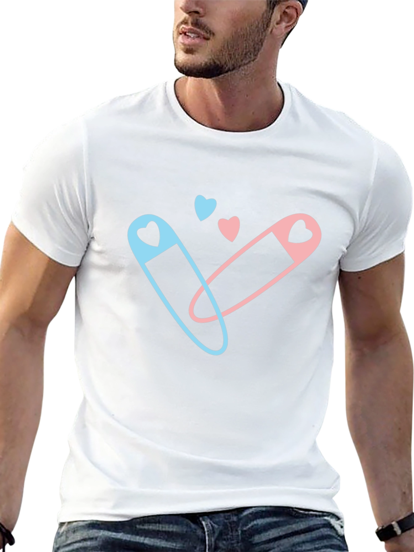 Gender Reveal T-Shirt - Blue & Pink Safety Pins