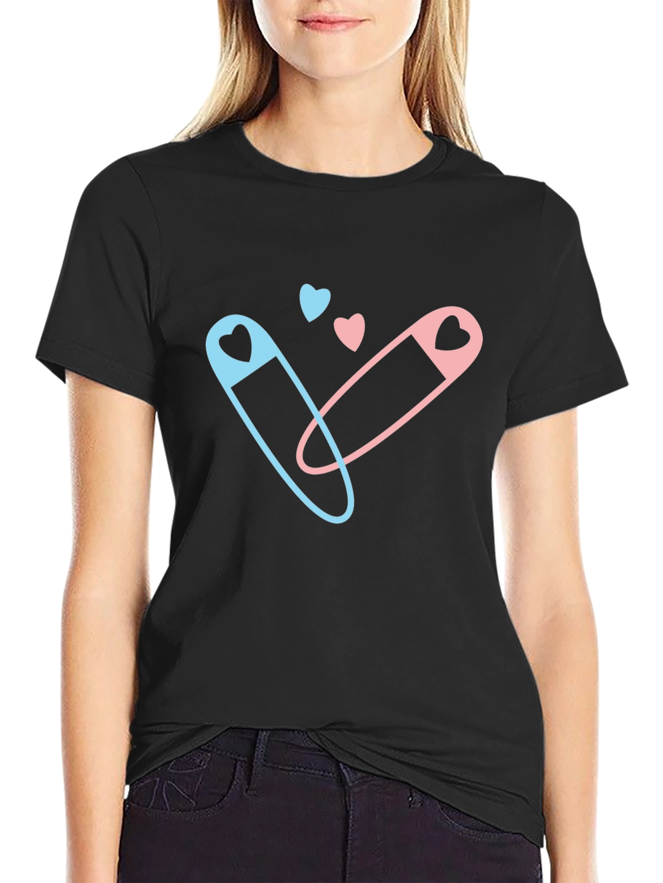 Gender Reveal T-Shirt - Blue & Pink Safety Pins