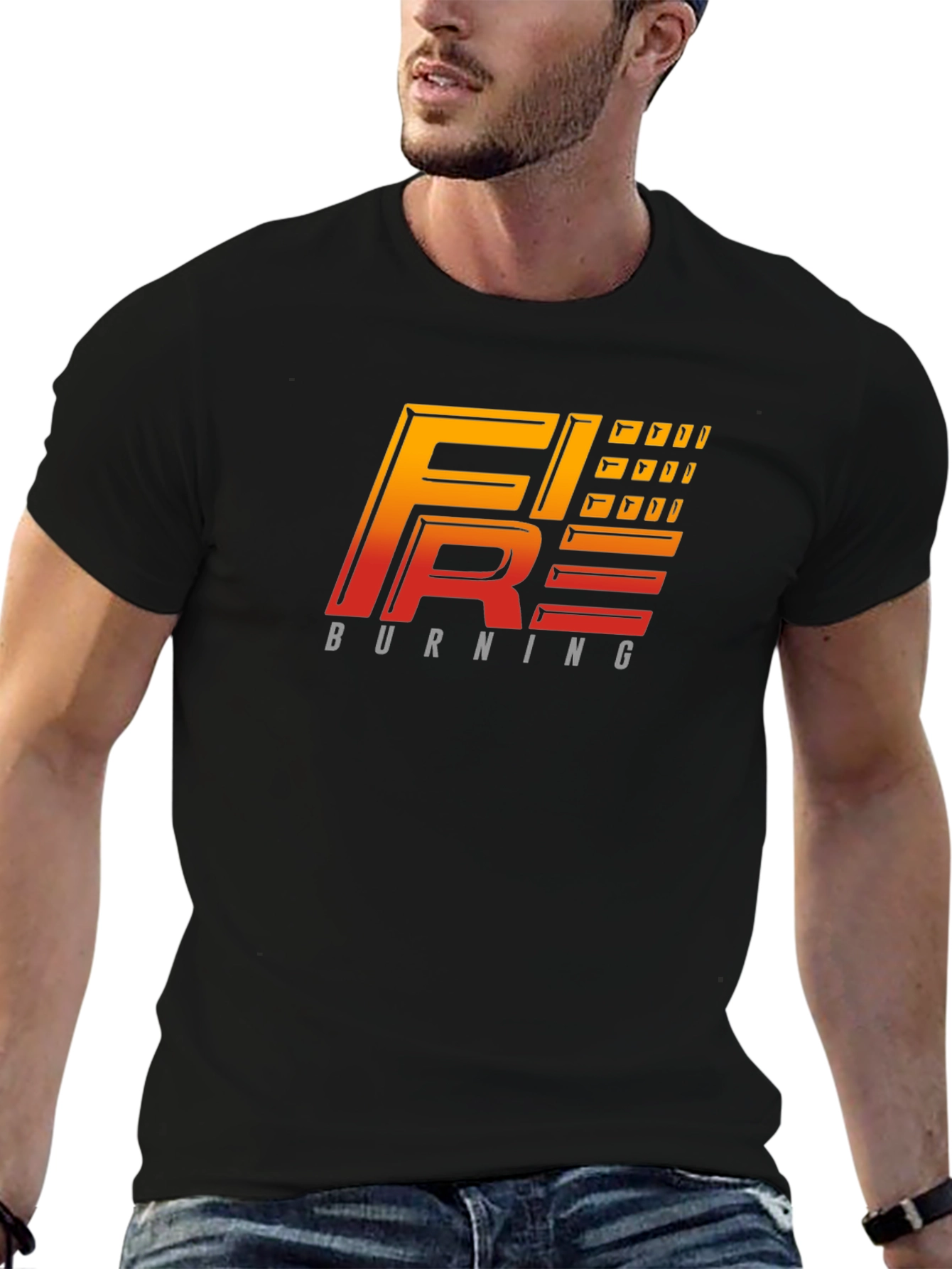 Fire Burning Graphic Tee - Black T-Shirt