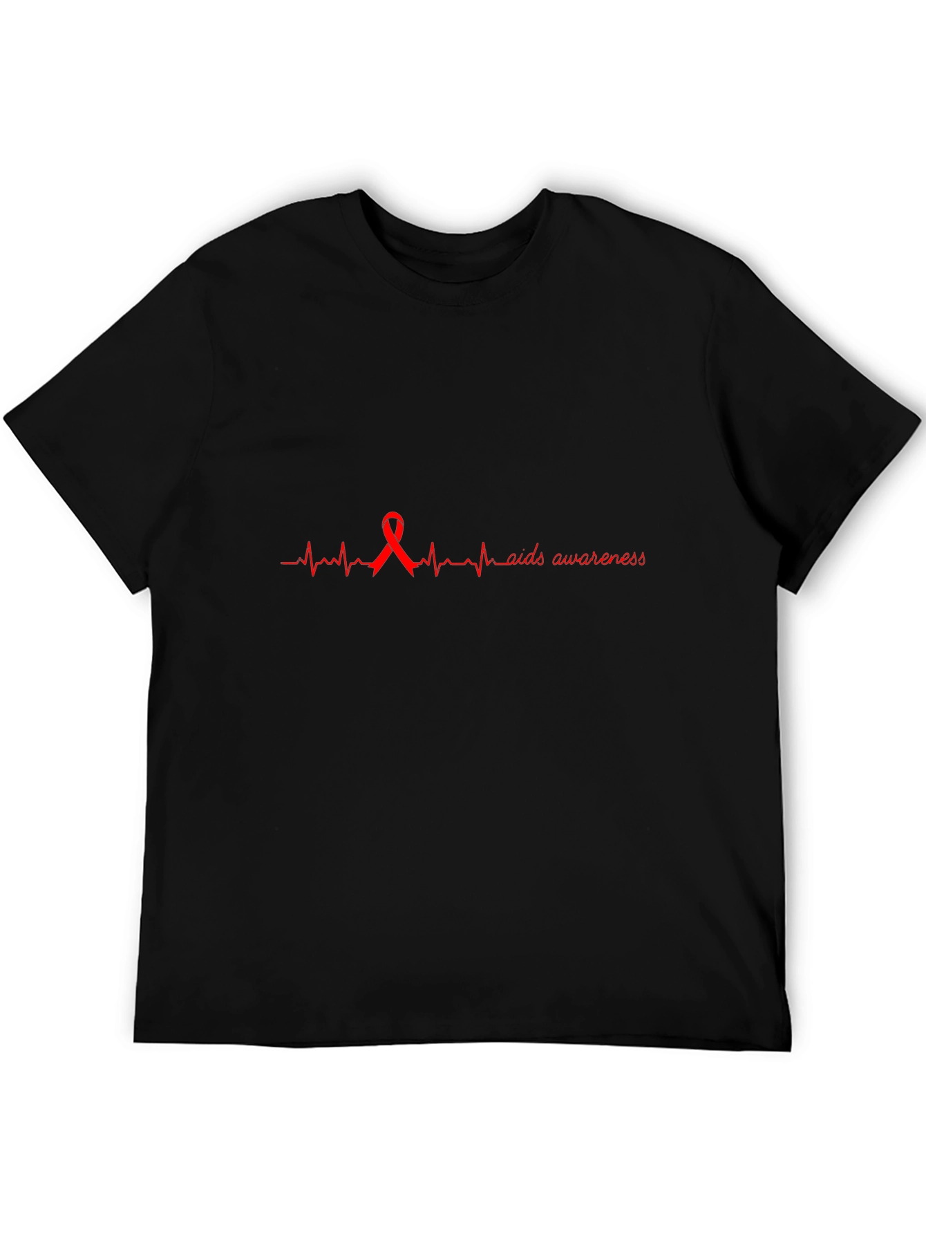 AIDS Awareness Ribbon Heartbeat Graphic Tee - Black