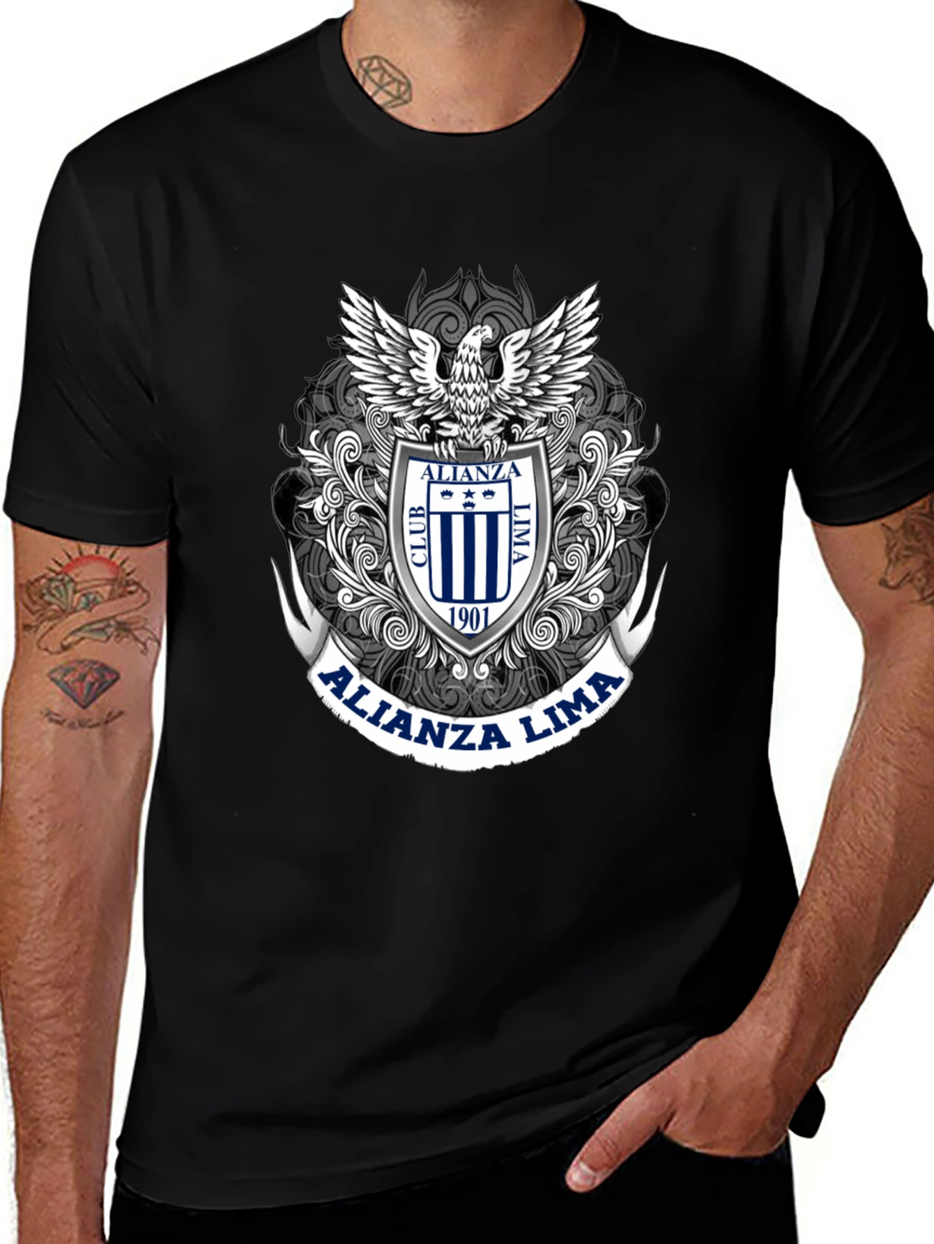 Alianza Lima Eagle Crest Black T-Shirt