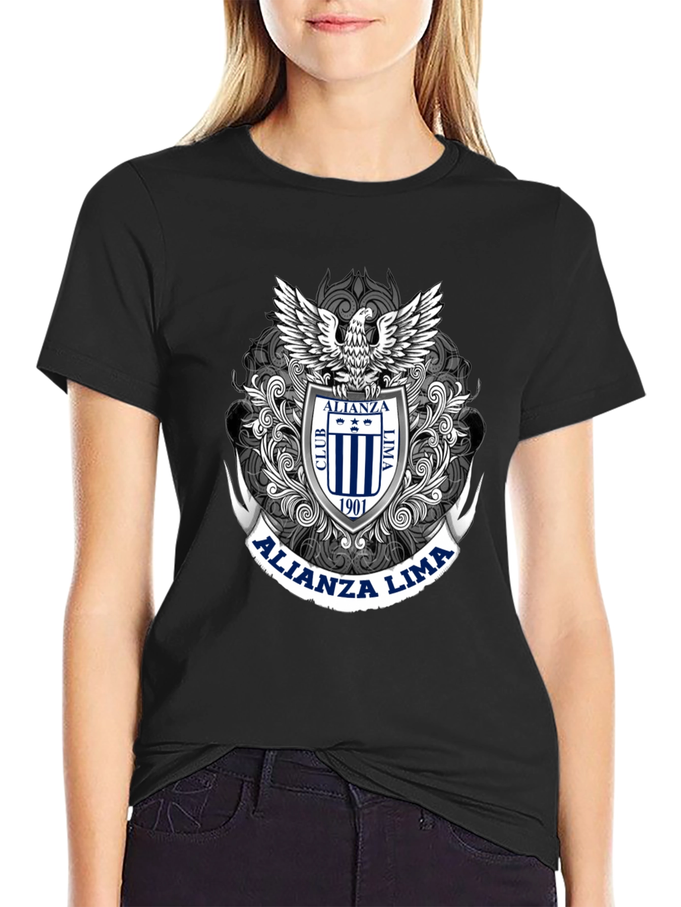 Alianza Lima Eagle Crest Black T-Shirt