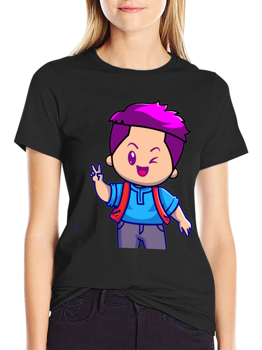 Cartoon Boy Graphic T-Shirt - Black