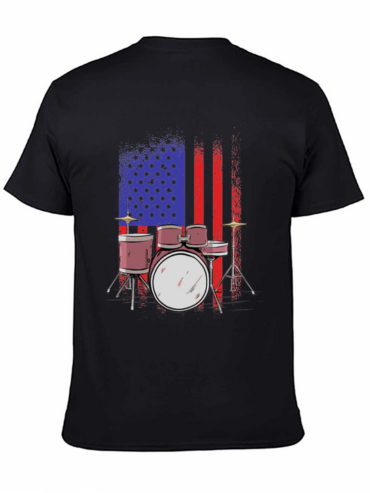 American Flag Drum Set Graphic T-Shirt