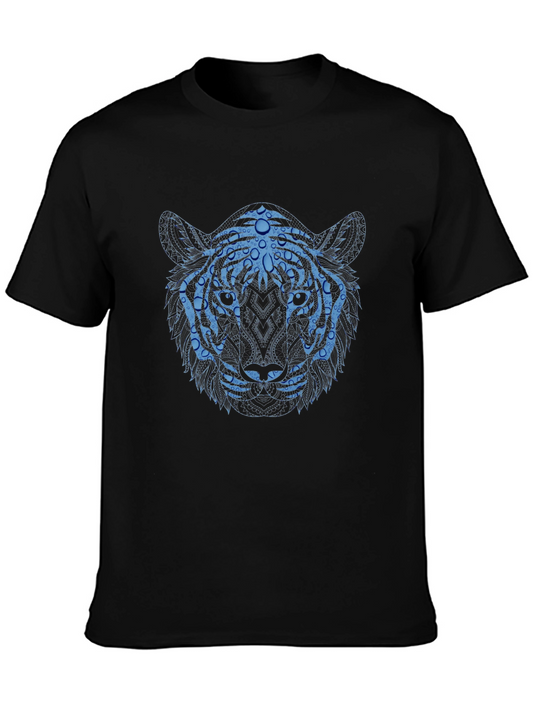 Blue Tiger Graphic Print Black T-Shirt