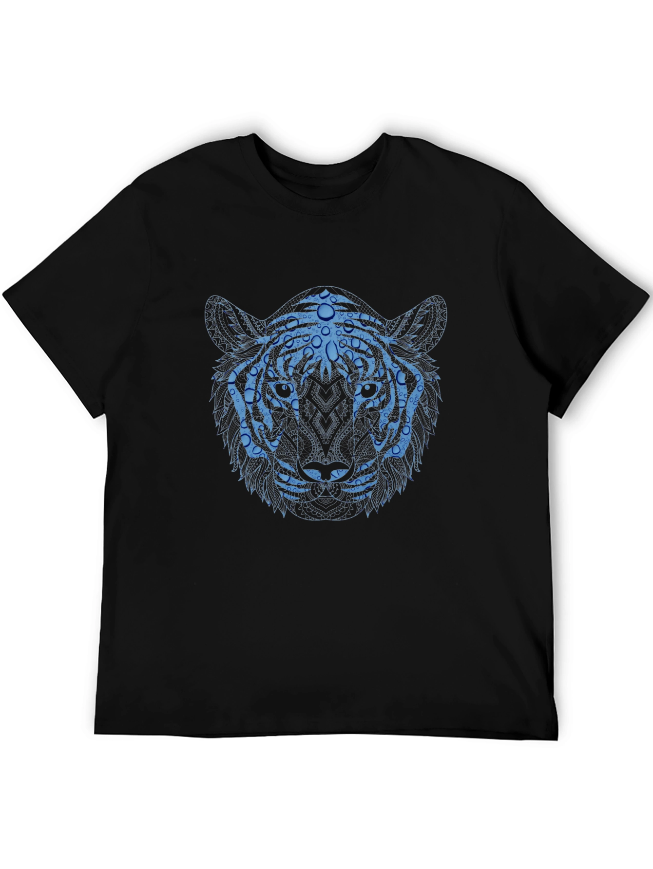Blue Tiger Graphic Print Black T-Shirt
