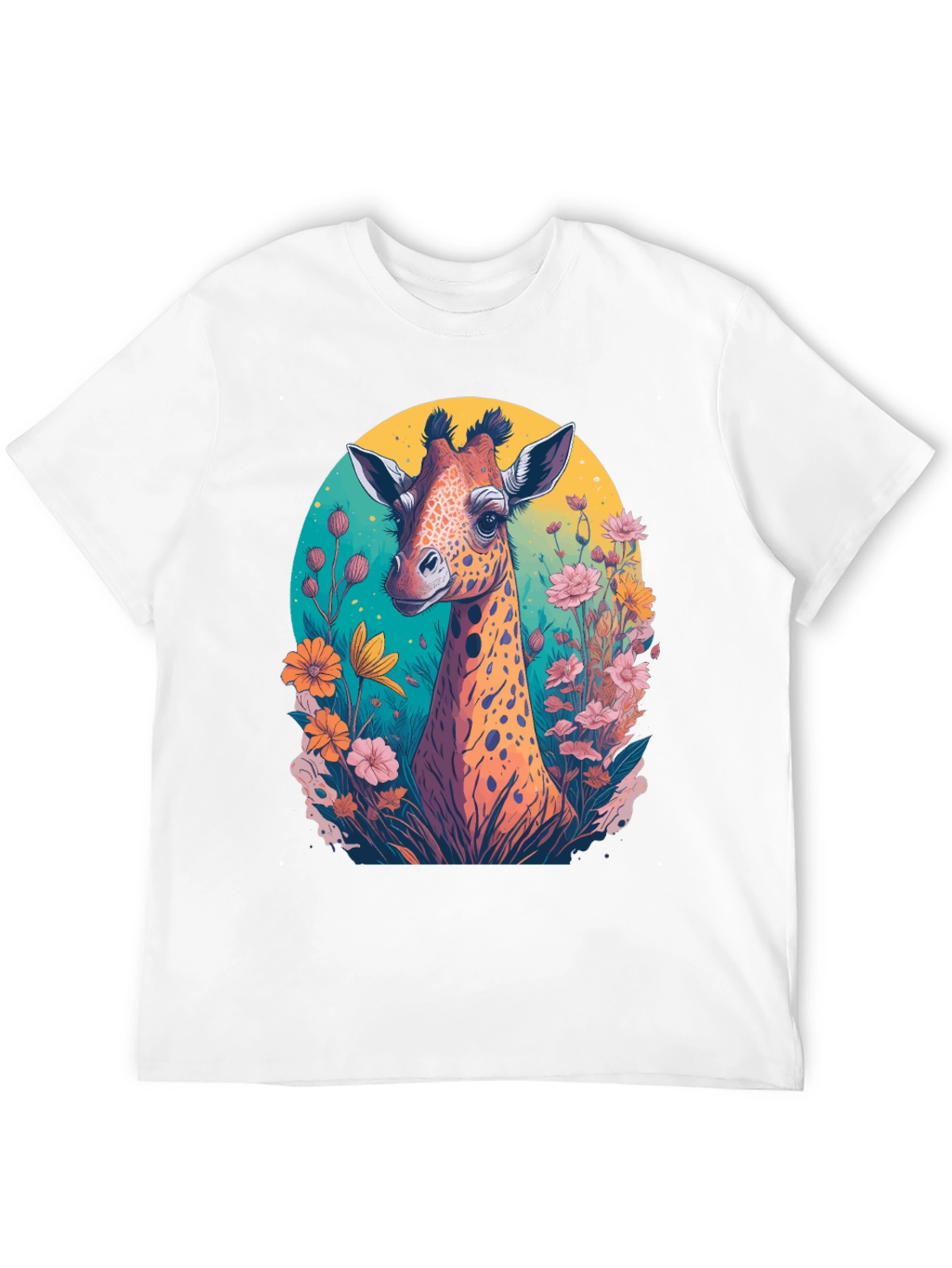 Giraffe Floral Graphic Tee - Black Cotton