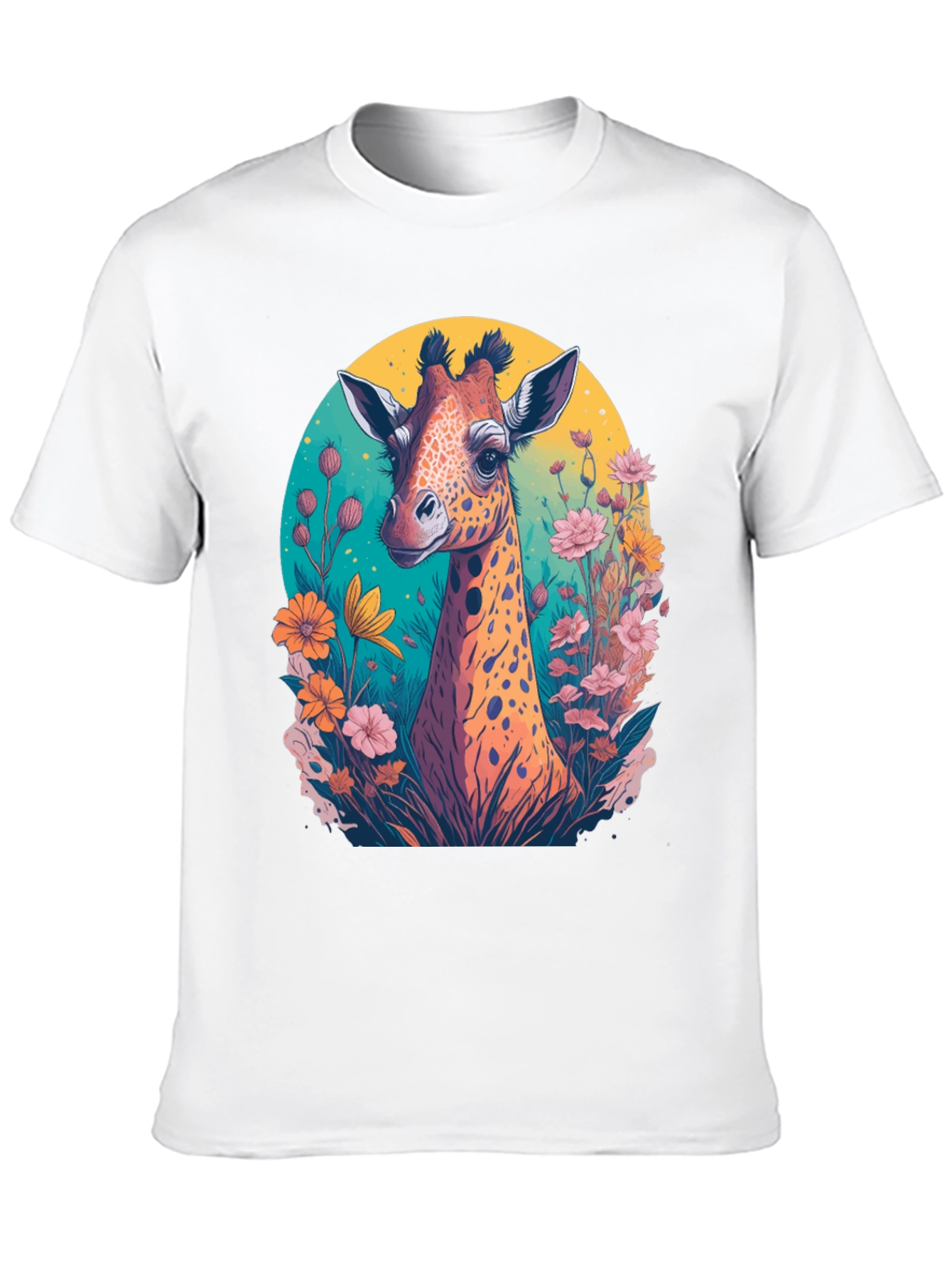 Giraffe Floral Graphic Tee - Black Cotton