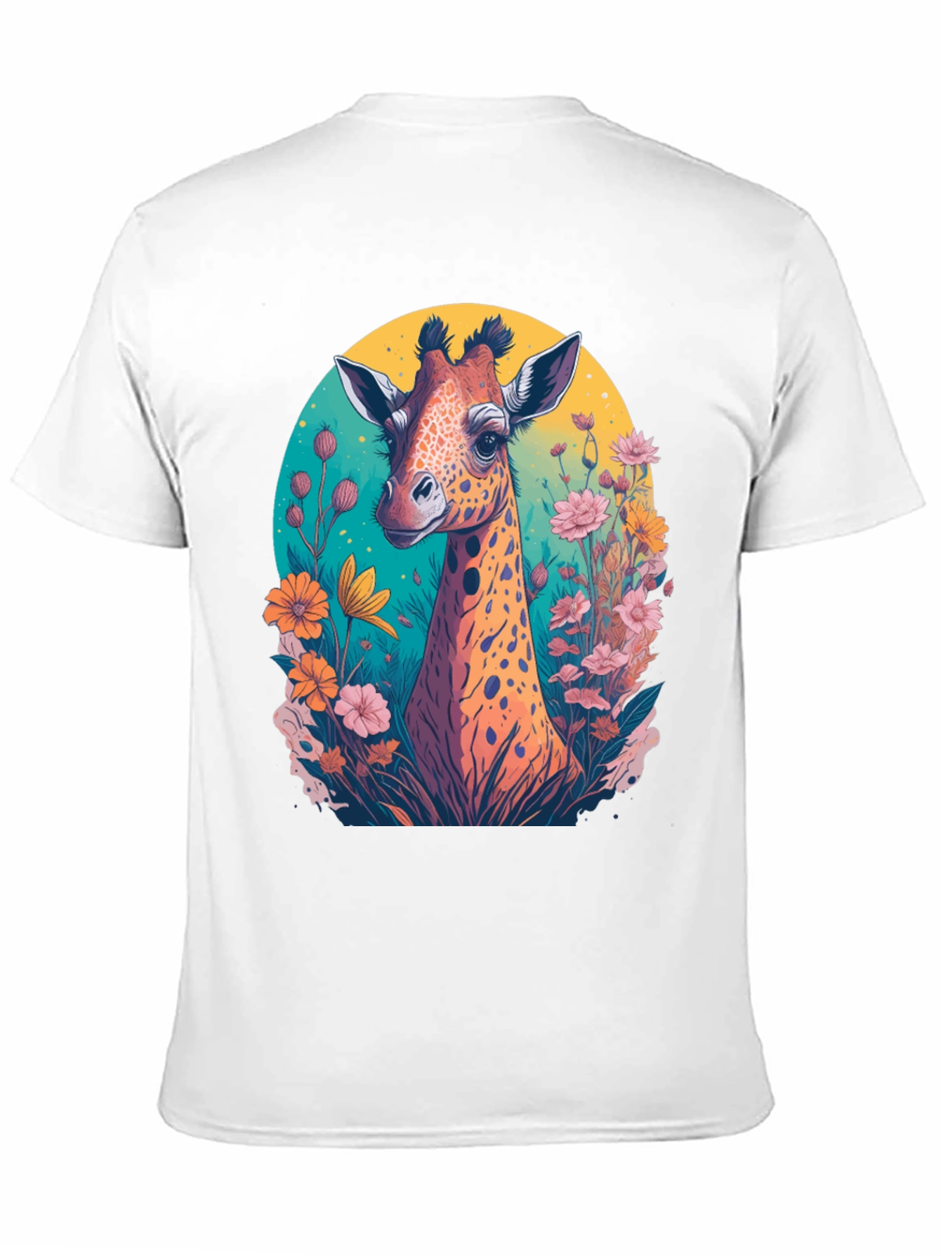 Giraffe Floral Graphic Tee - Black Cotton