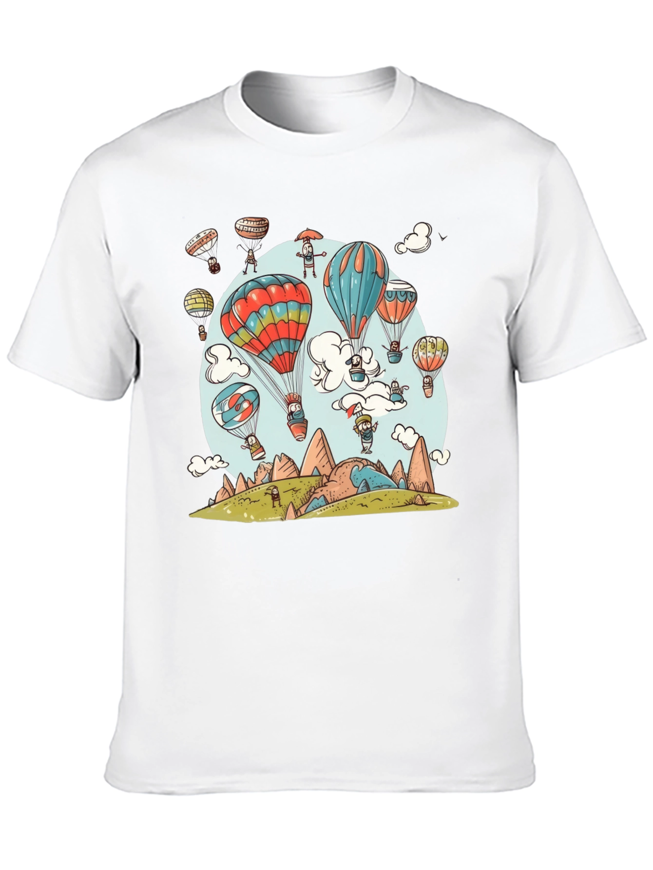 Cartoon Hot Air Balloon Graphic Tee - Black