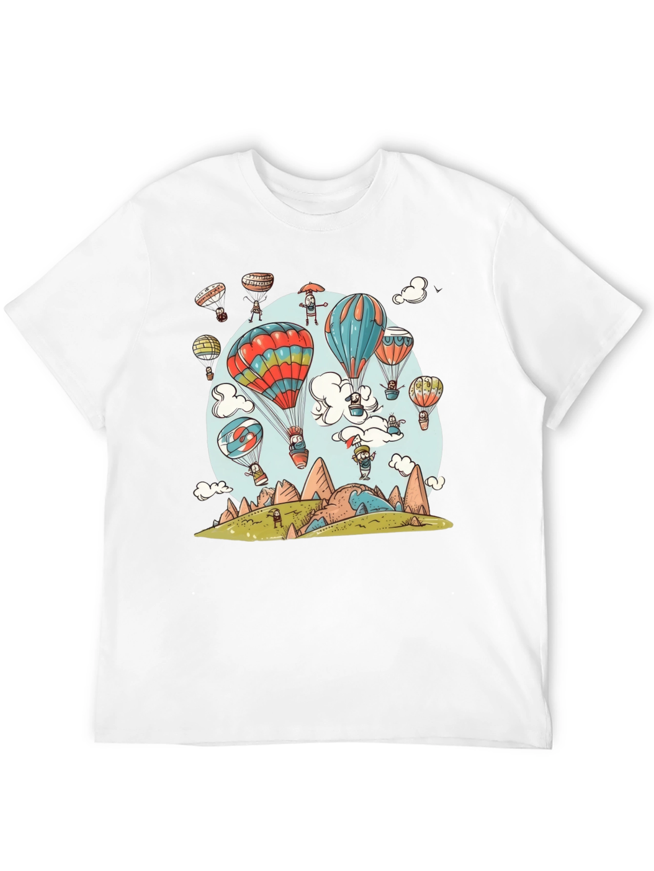 Cartoon Hot Air Balloon Graphic Tee - Black