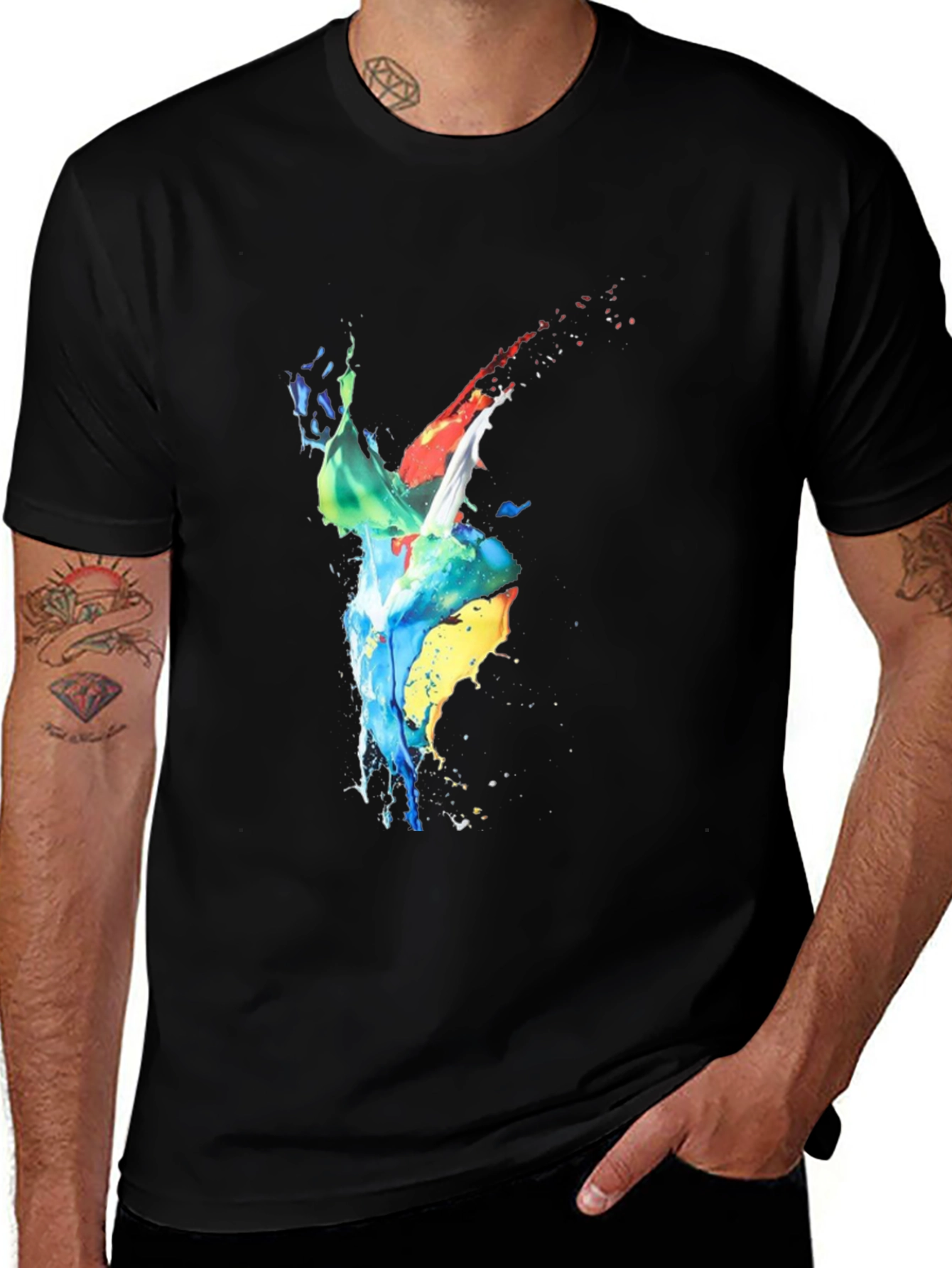 Abstract Splatter Art Black T-Shirt