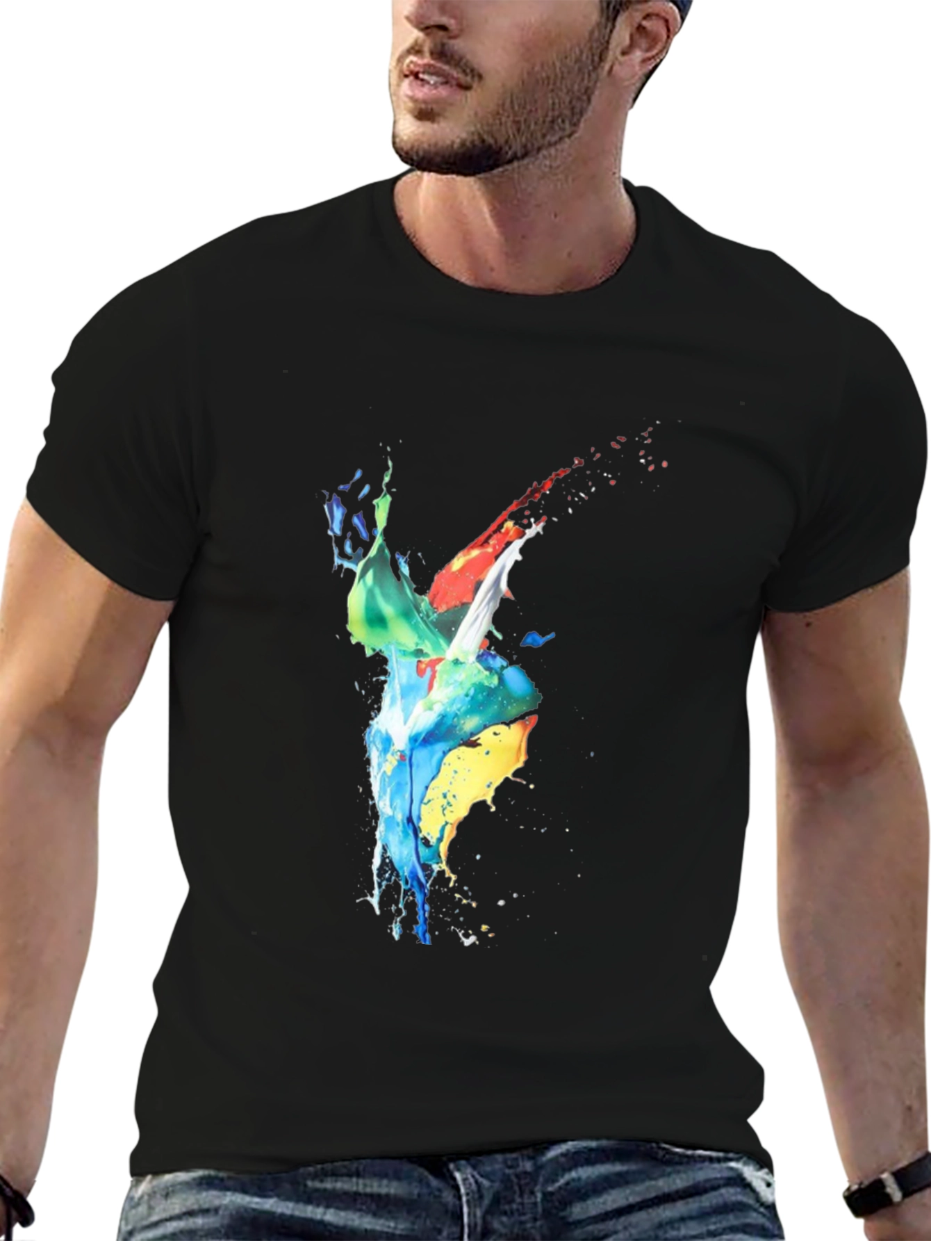 Abstract Splatter Art Black T-Shirt