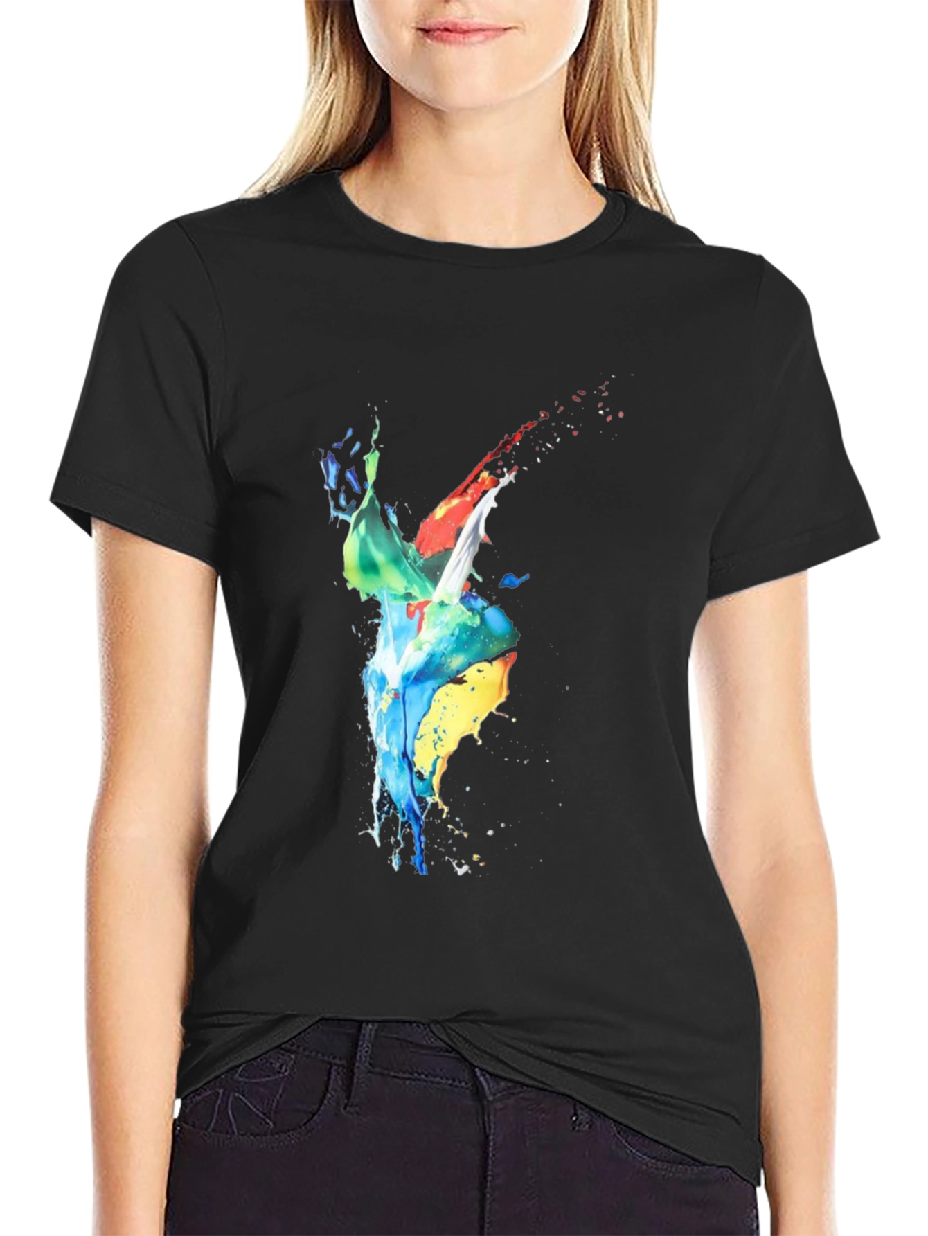 Abstract Splatter Art Black T-Shirt