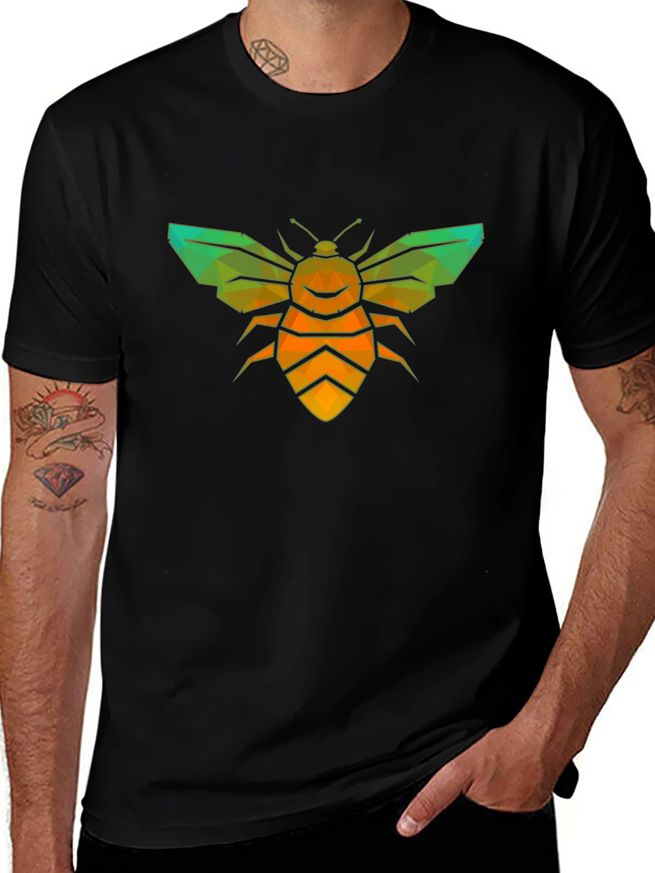 Geometric Bee Graphic Tee - Stylish Insect Design