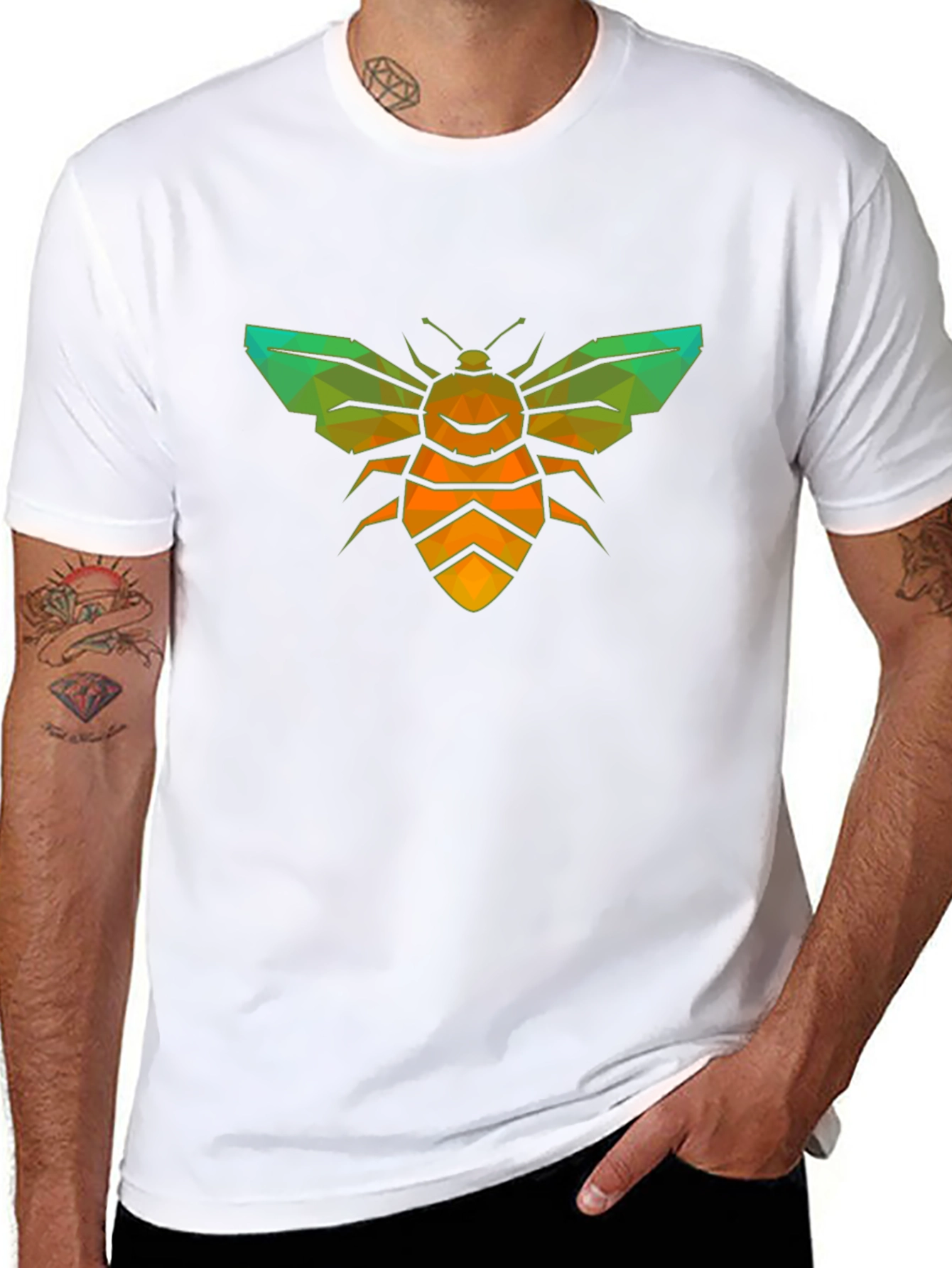 Geometric Bee Graphic Tee - Stylish Insect Design