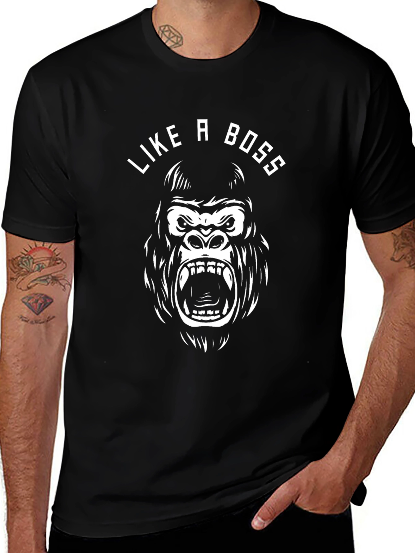 Like a Boss Gorilla Graphic Tee - Black