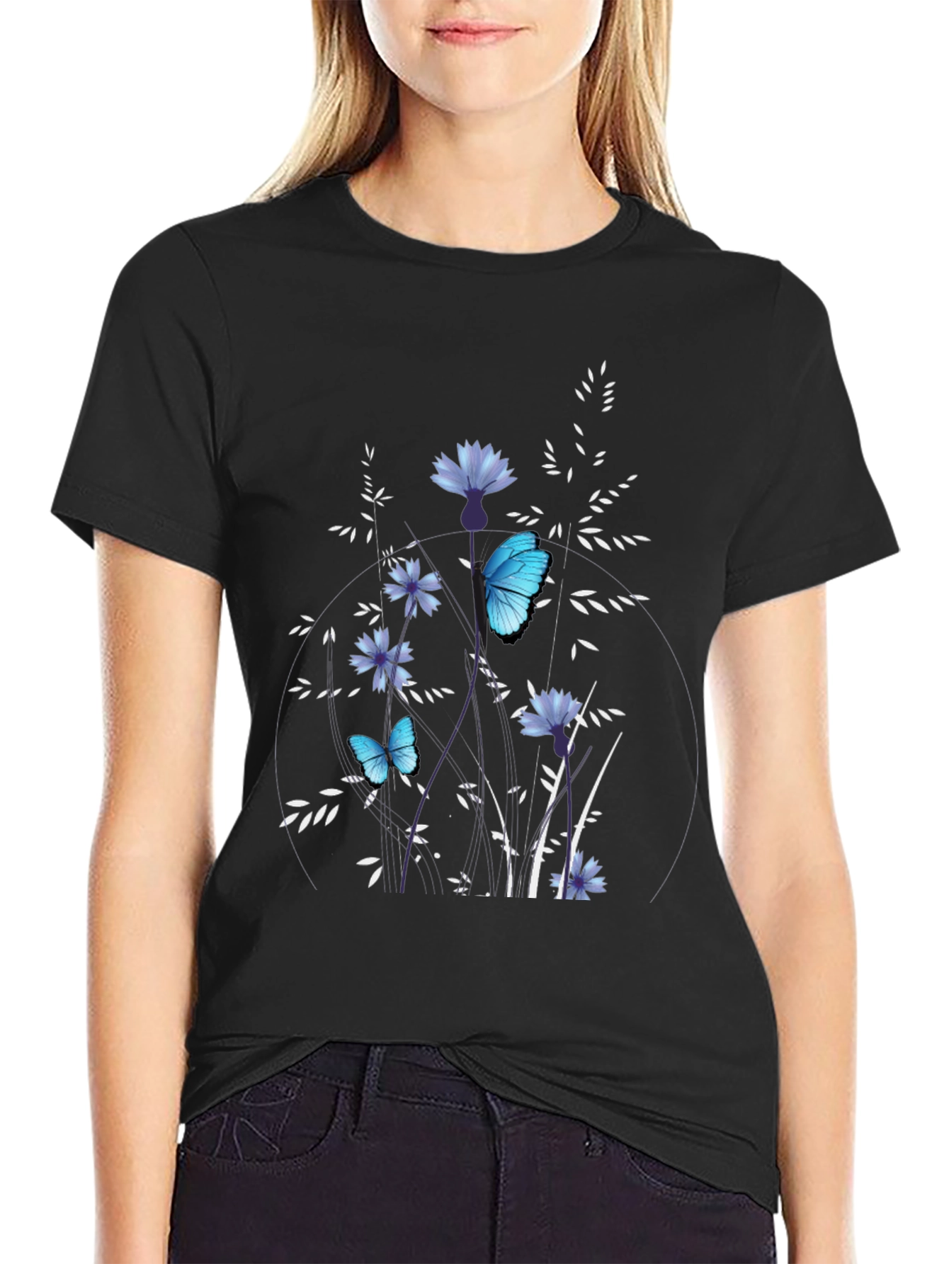 Black Butterfly & Floral Graphic Tee